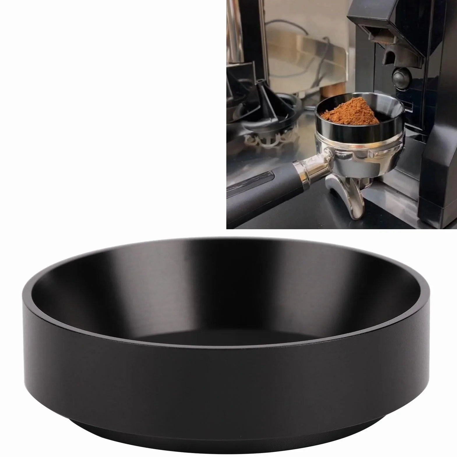 Akozon Magnetyczne Kawa w Proszku Pierścienia Pierścień, Akcesorium do Kawy, Proszek Dystrybutora Lejek z Stałymi Filtrami, Czarny (53 MM z magnesem)
