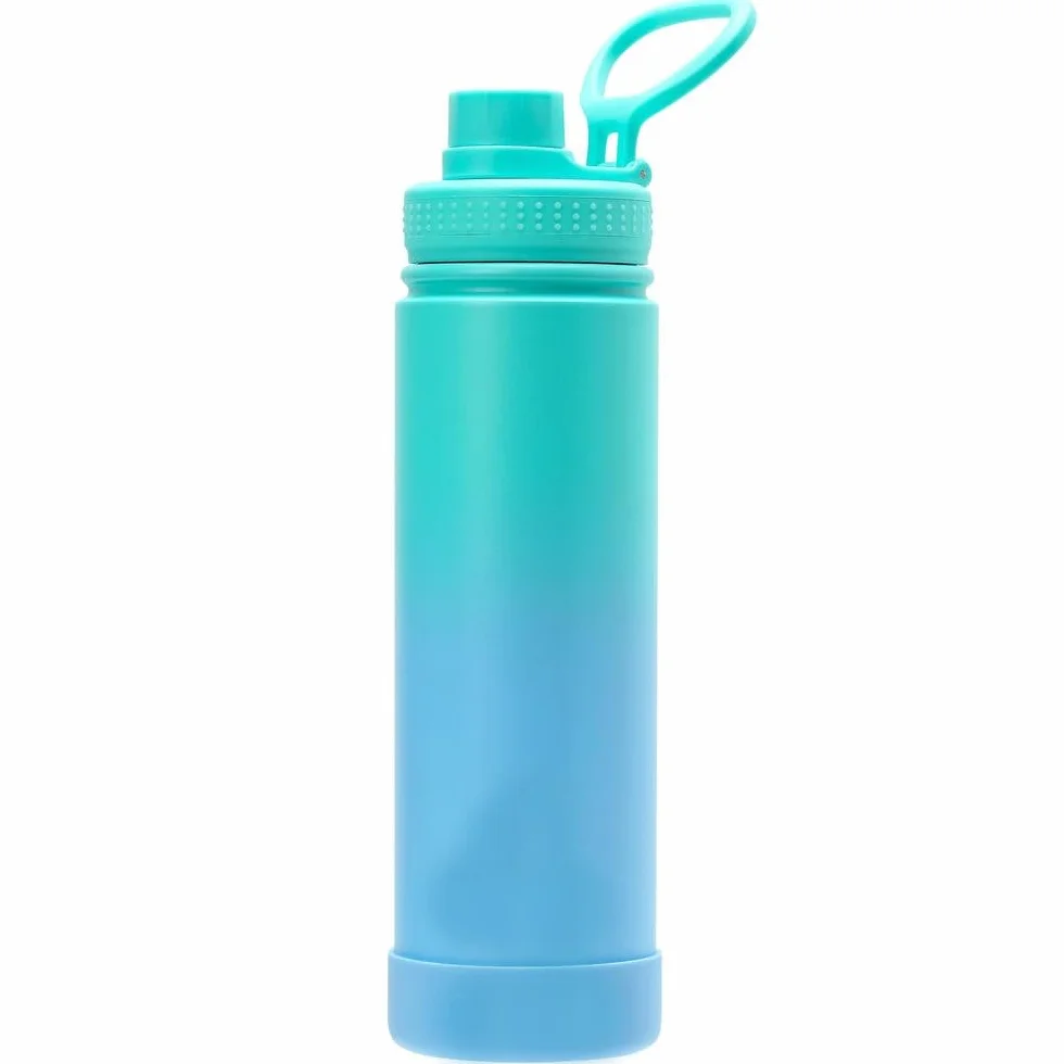 Izolowana butelka na wodę szerokie usta stalowy kubek z pokrywką szczelny podwójna ścianka vacuum flask 24h zimny kołnierz (22oz Green Blue)