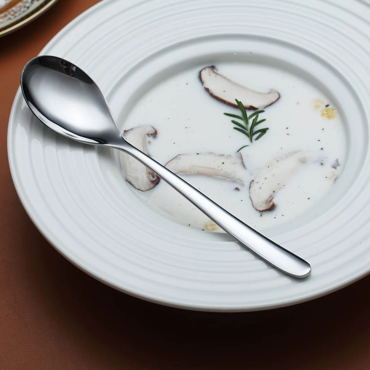 Łyżki obiadowe 6 sztuk, Kyraton 21,5 cm Łyżki stołowe ze stali nierdzewnej, łyżki do zupy Zestaw sztućców Solidny Łatwe do czyszczenia, Łyżki deserowe, Można myć w zmywarce