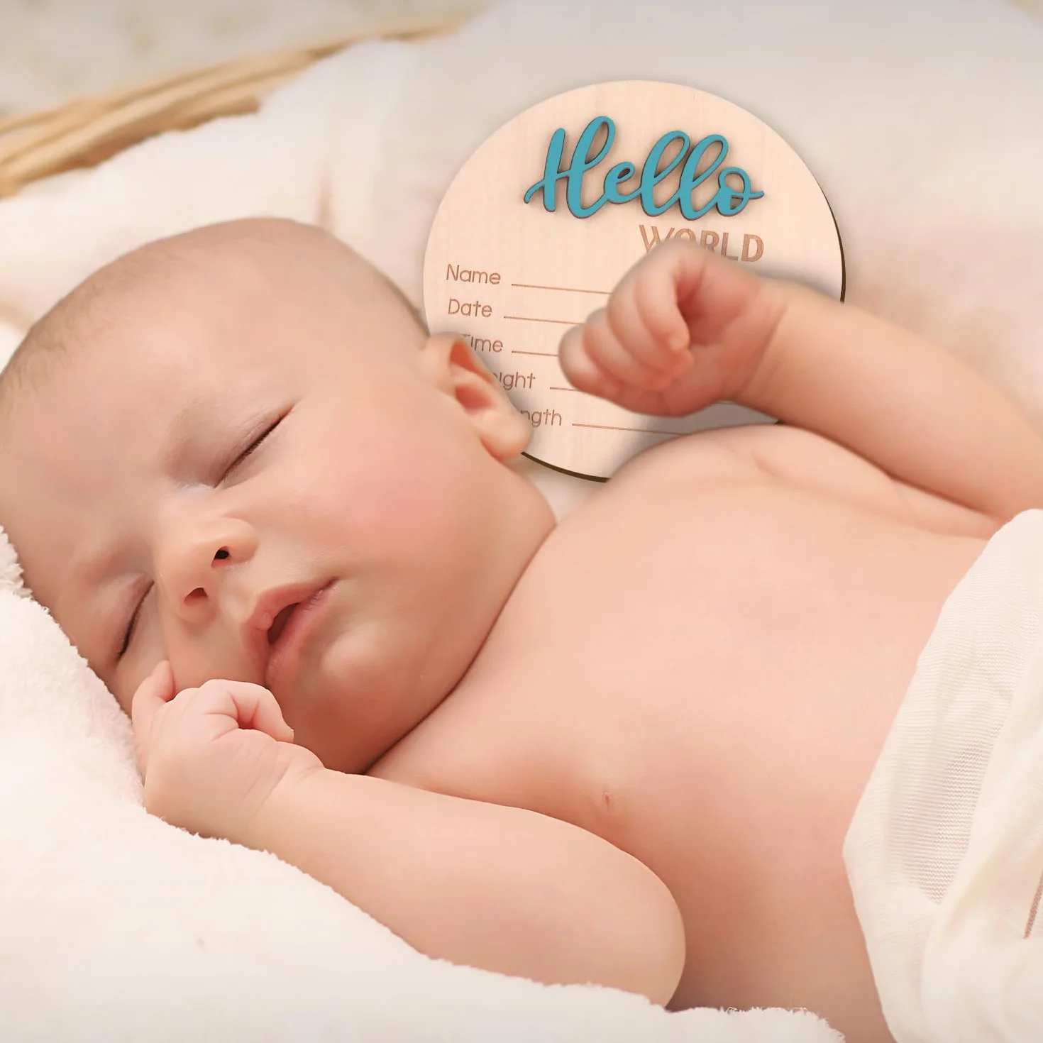 Znak Ogłoszenia Dziecka, 15cm Drewniany Hello World Znak Powitalny Noworodka Tabliczki z Imieniem Dziecka do Rekwizytów Fotograficznych Baby Shower Przedszkole Szpitalne (Niebieski)