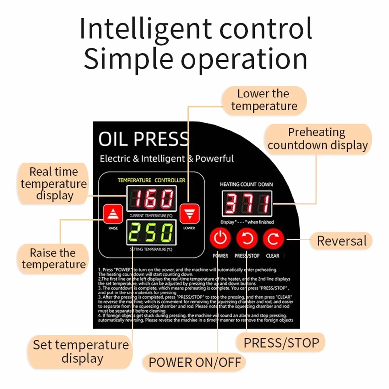 Prasa Do Oleju Smart Oil Press O Dużej Mocy, Komora Ze Stali Nierdzewnej Tłoczenia Orzeszków Ziemnych, Rzepaku, Sezamu, Pestek Oliwek I Kokosowego Ekstrakcja Czystego Oleju(Red)