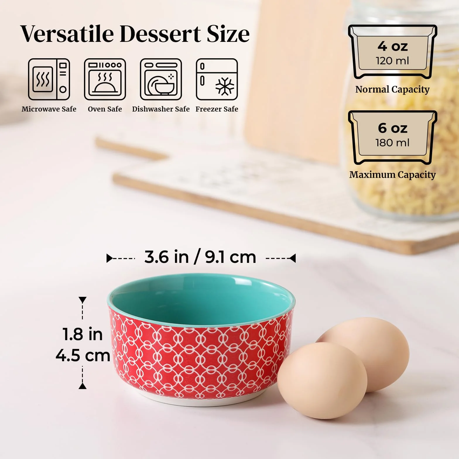 DOWAN Creme Brulee 6-częściowy zestaw miseczek do sufletu, 120 ml, porcelanowe foremki do sufletów, małe naczynie do zapiekanek, miski Ragout Fin, nadają się do kuchenki mikrofalowej, Airfryera i