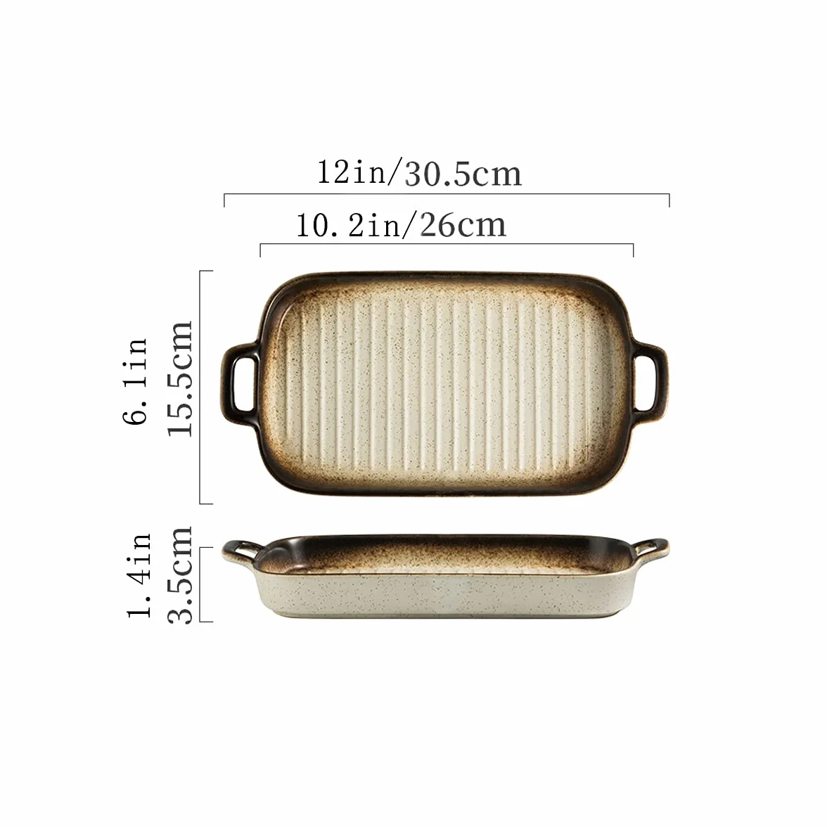 emaliowana forma do pieczenia, zestaw blach do pieczenia, porcelanowe naczynie do pieczenia, prostokątna forma do pieczenia ciasta, naczynia do pieczenia z podwójnym uchwytem, ​​zestaw 2 szt. D (kolor