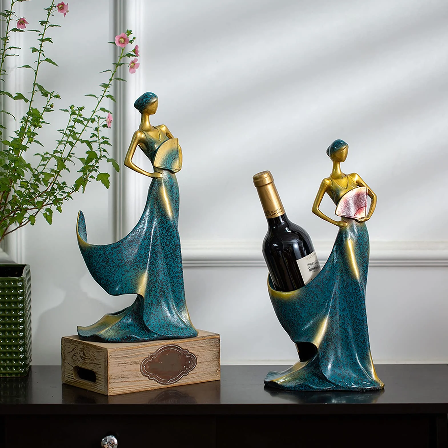 NUPTIO Stojak na wino, elegancki, z żywicy, do domu, baru, akcesoria, dekoracja pokoju, kuchni, prezent na Boże Narodzenie, ślub, przyjęcie urodzinowe