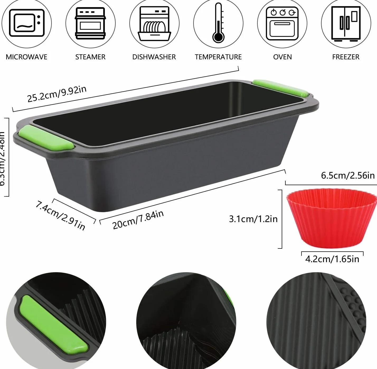 RJJ Zestaw 2 puszek chleba slicone do pieczenia + 10 sztuk wielokrotnego użytku formy babeczki, non-stick prostokątny zestaw Bakeware