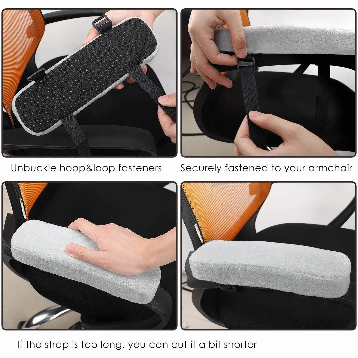 MoKo Office Chair Armrest Pads, Polyurethane Foam Soft Elbow Pillow - Universal Chair Arm Covers for Elbows and Forearms Pressure Relief - Gray(2 Pack)