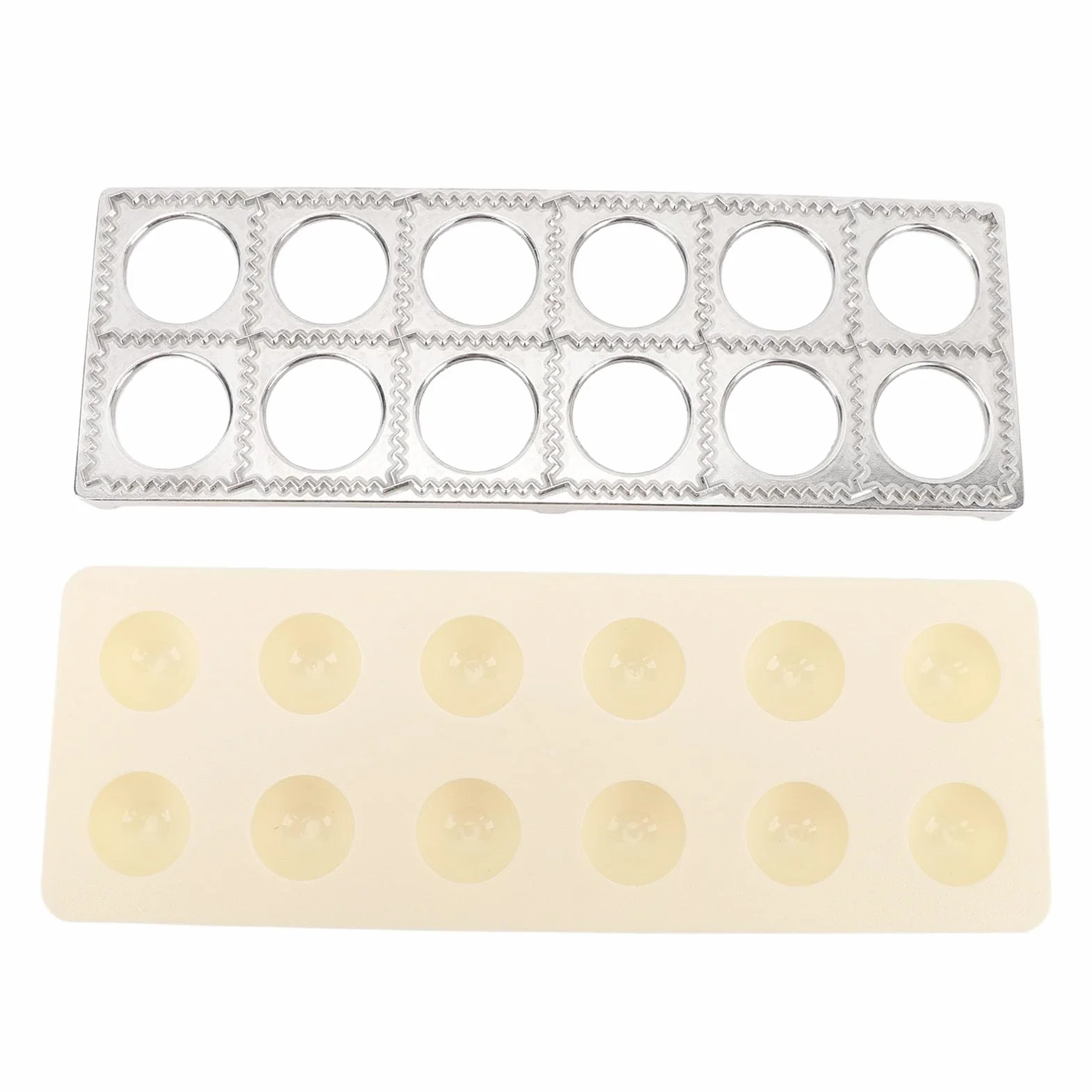 Omabeta Ravioli Maker Press Cutter Zestaw z 12 Otworami, Aluminium Aluminium Aluminiowe Producent Pierogów z 24,5 Cm 9,6 Cali Drewniany Wałek do Tworzenia Makaronu w Restauracji
