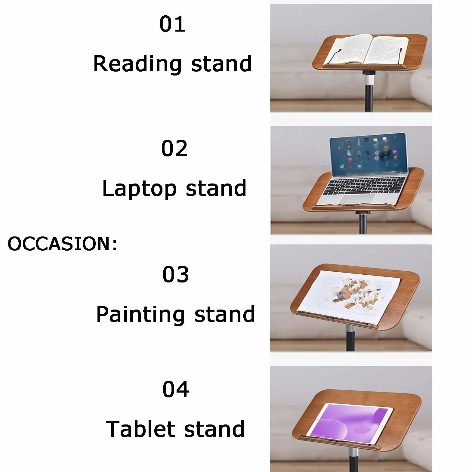 Regulowany stojak na książki, kąt 180°, panel 39 x 26 cm, do przepisów, podręczników i nut, biały, regulacja wysokości od 50 do 90 cm, idealny do domu i biura