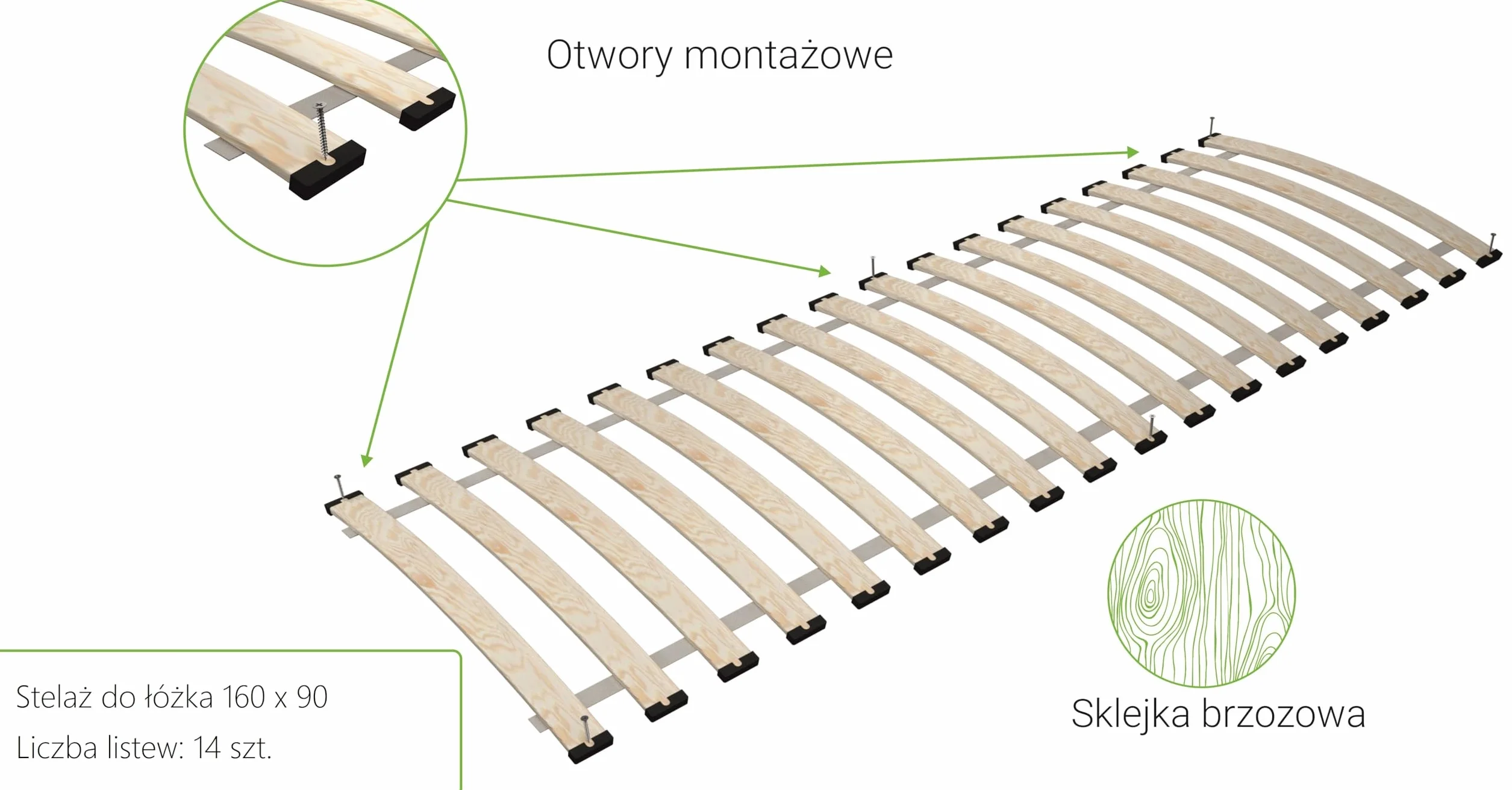 Stelaż wkład do łóżka pod materac, 90 x 160 cm, sprężynujący