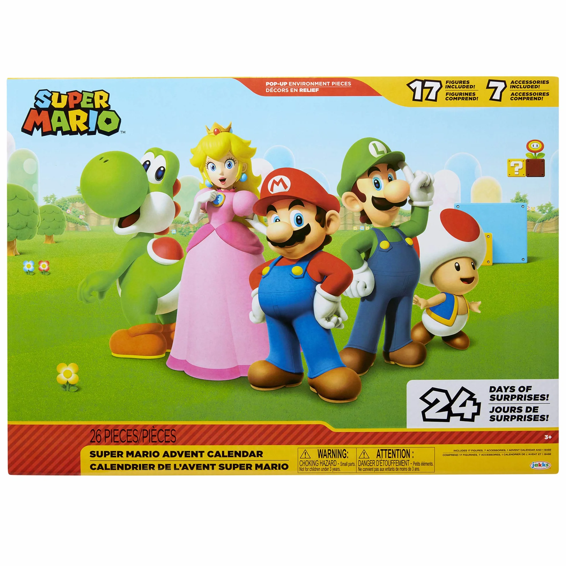 Kalendarz adwentowy Nintendo Super Mario od JAKKS Pacific, 24 dni niespodzianek z tajemniczymi postaciami i akcesoriami! Figurki w skali ok. 3,8 cm, świetny prezent dla dzieci i kolekcjonerów