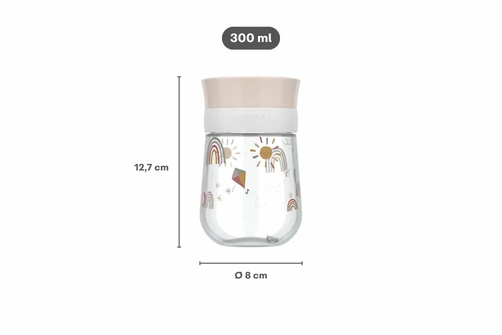 Mepal, Educatieve Mok 360° Mio, Szczelność, Obręcz 360° do Picia z Każdej Strony, Uszczelnia się Automatycznie, Gdy Dziecko Przestaje Pić, 300 ml, Sunshine & Rainbow