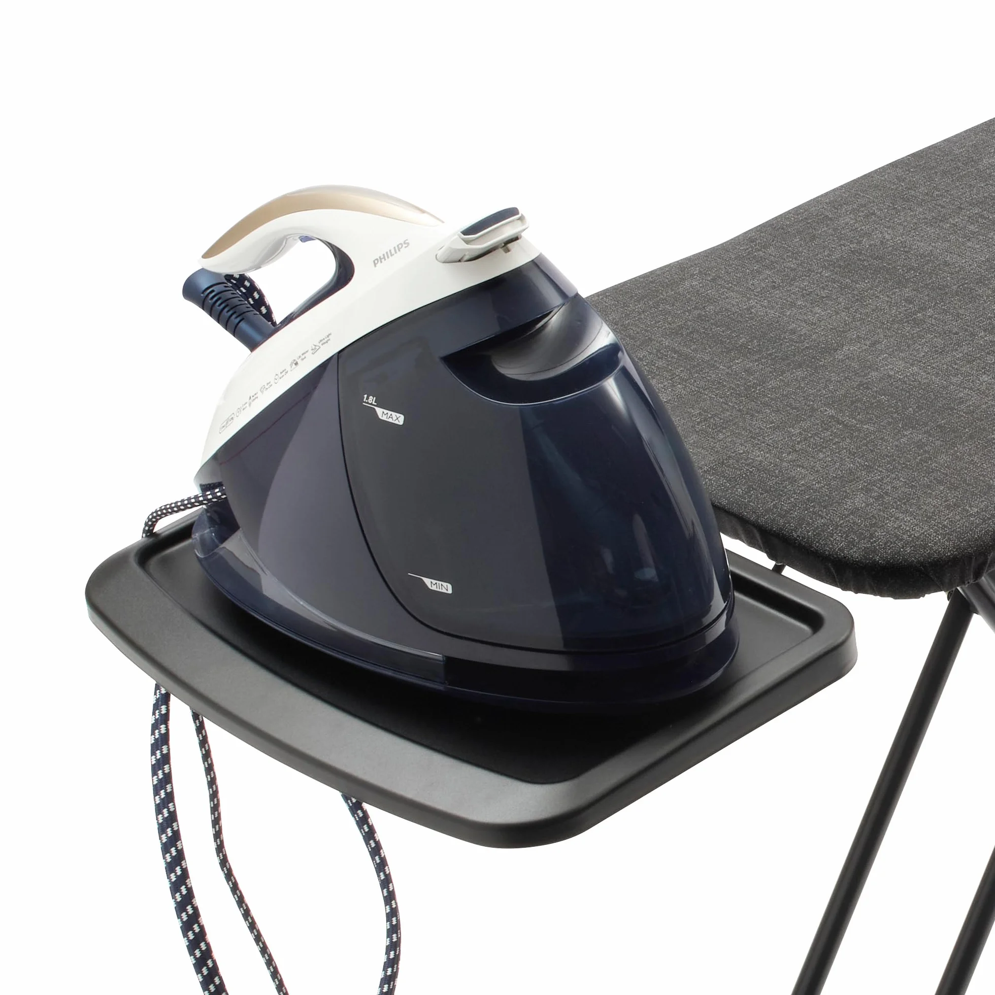 Brabantia Ironing Board C, 124x45cm - Denim Grey | 100% Fairtrade Cotton | Stable & Large Ironing Board | Foldable with Adjustable Height & Solid Steam Iron Rest | Fairtrade & C2C Certified
