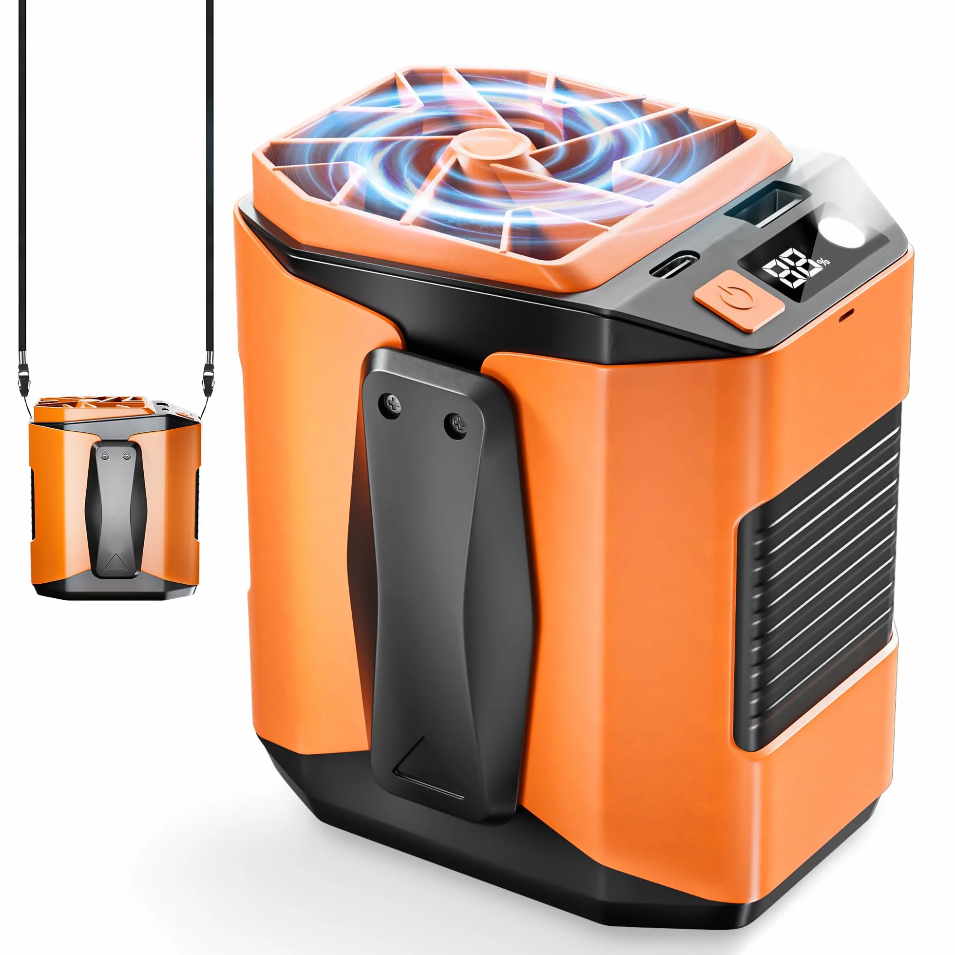 Przenośny wentylator na talię, klips 10 000 mAh, ładowany przez USB, osobisty wentylator stołowy z 5 prędkościami, 16000 obr./min, poręczny wentylator na szyję ze światłem, wentylatory biurkowe do