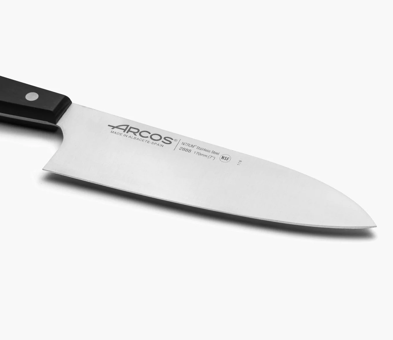 Arcos seria 288804 uniwersalna - azjatycki nóż Santoku - ostrze nitrm stal nierdzewna 170 mm (6,69 cala) - uchwyt polioksymetylen (POM) czarny kolor, and plastik