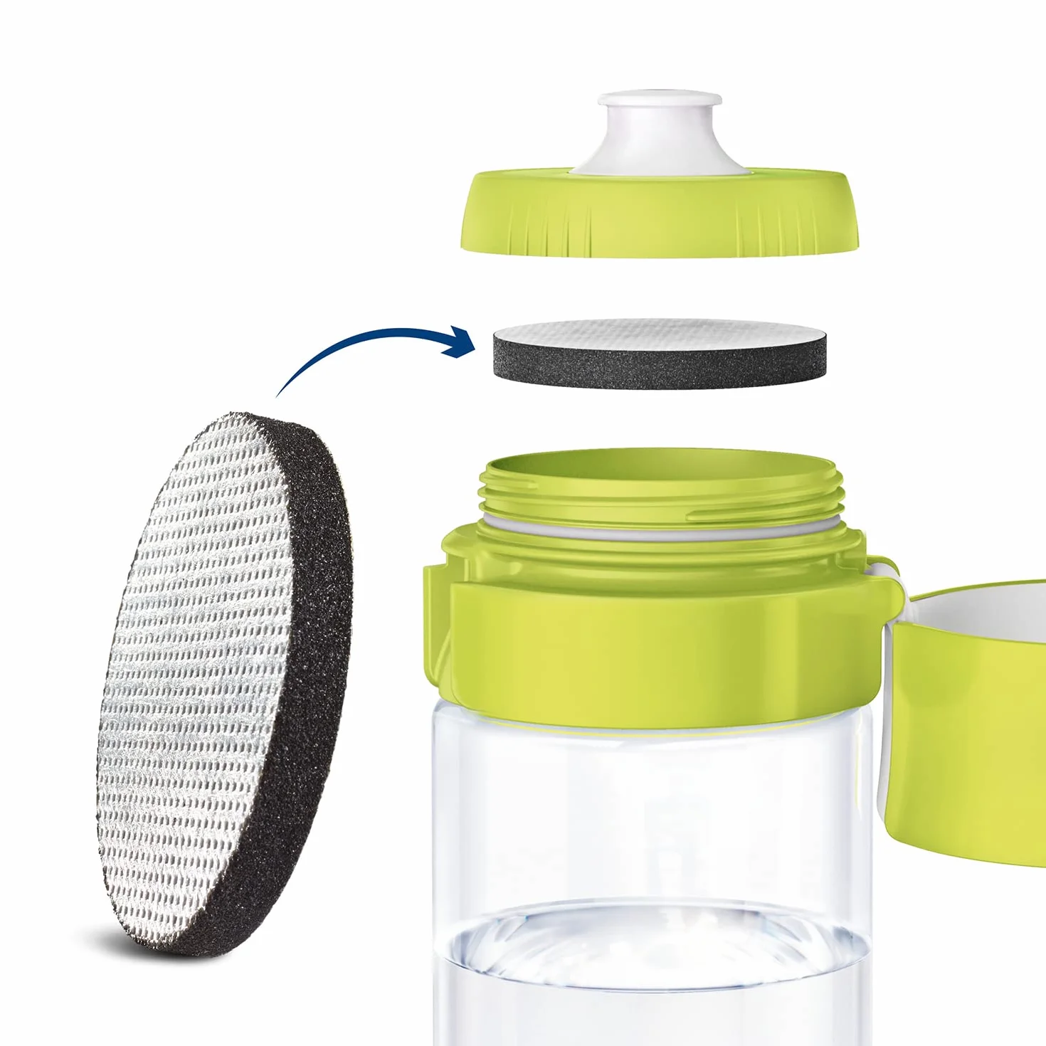 BRITA Butelka filtrująca limonkowa, 0,6L, bez BPA, smaczna, czystsza woda bez chloru i zanieczyszczeń, pozostawia cenne minerały