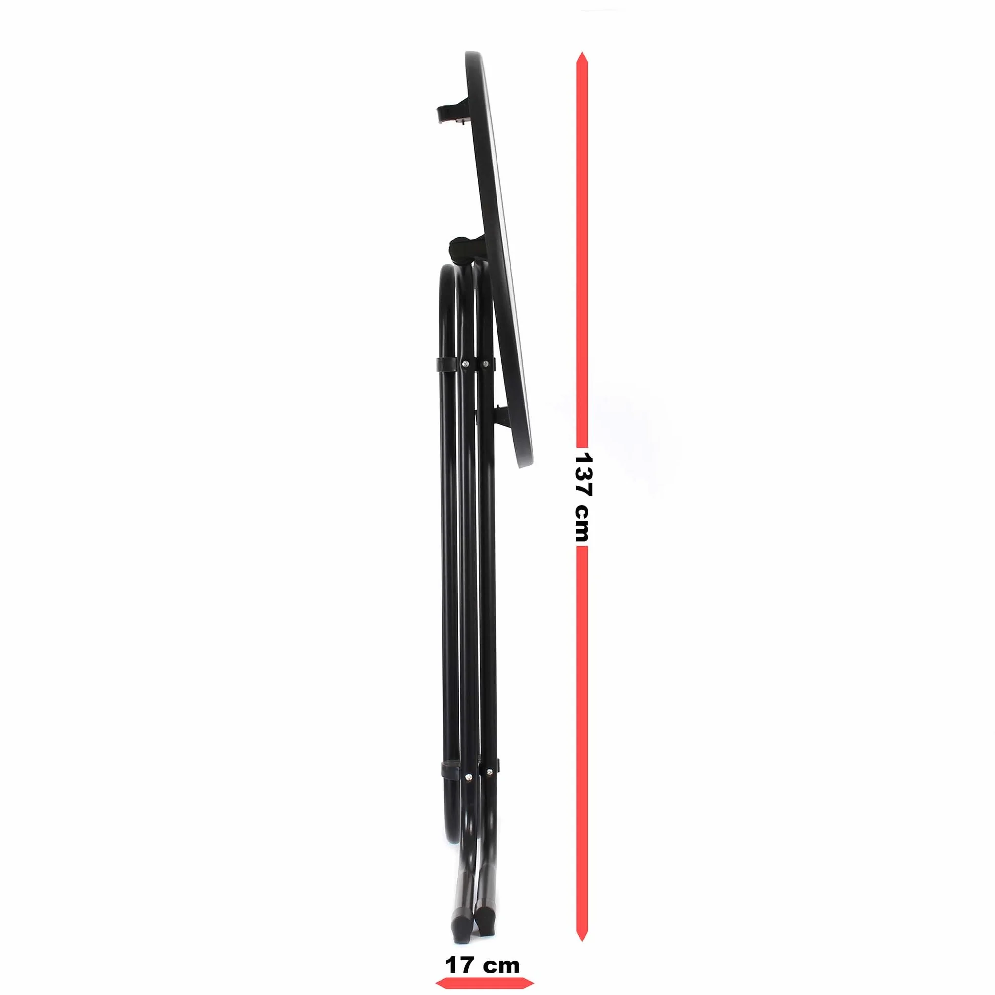 Stolik koktajlowy z blatem okrągłym ø70 cm, kolor czarny, składany stół barowy o wysokości 110 cm, stalowe nogi rozkładane