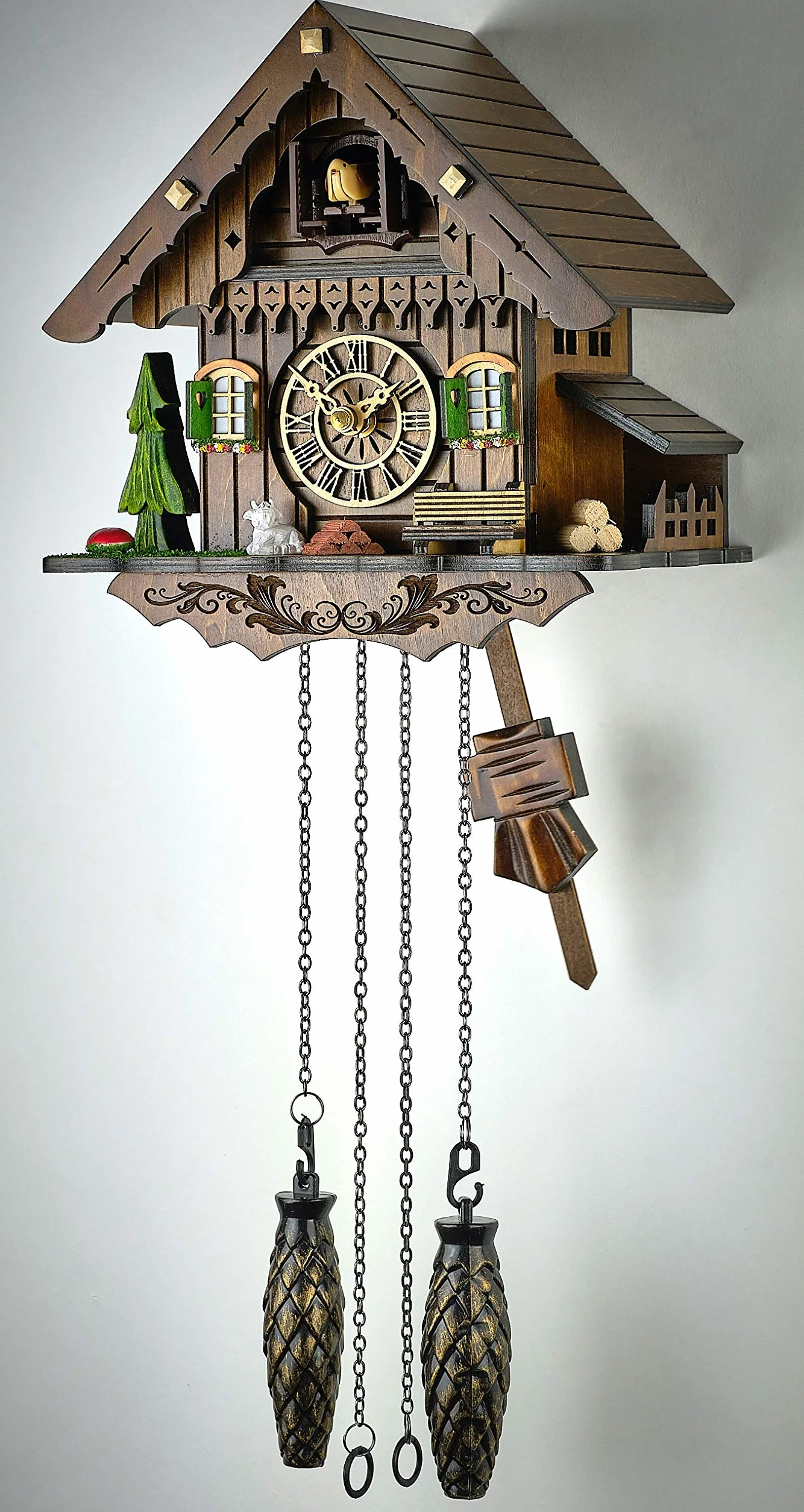 zegar z kukułką, prawdziwe drewno, zasilanie bateryjne, muzyka, wołanie kukułki, dom w Schwarzwaldzie, 21 cm - 60850000