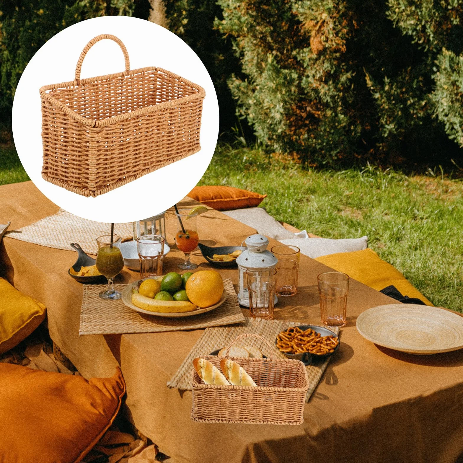 Rattanowy Wiszący Kosz Ścienny z Uchwytem Lekki i Kompaktowy Koszyk Do Przechowywania Owoców Warzyw Cebuli i Czosnku Mocowany Ścianie Do Kuchni Stylu Boho