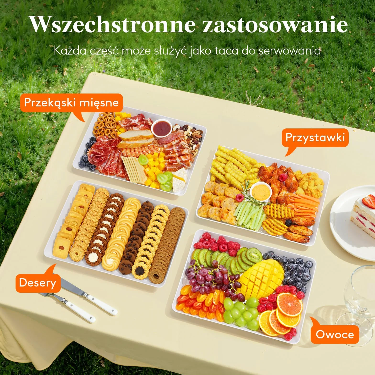 Lifewit Taca do Serwowania, Deski do Serwowania, Plastikowe Półmiski, Naczynia do Serwowania Wędlin na Przyjęcia, Biała taca Wielokrotnego Potraw, Ciastek, Zestaw 8 Sztuk, 34.3 × 24 cm