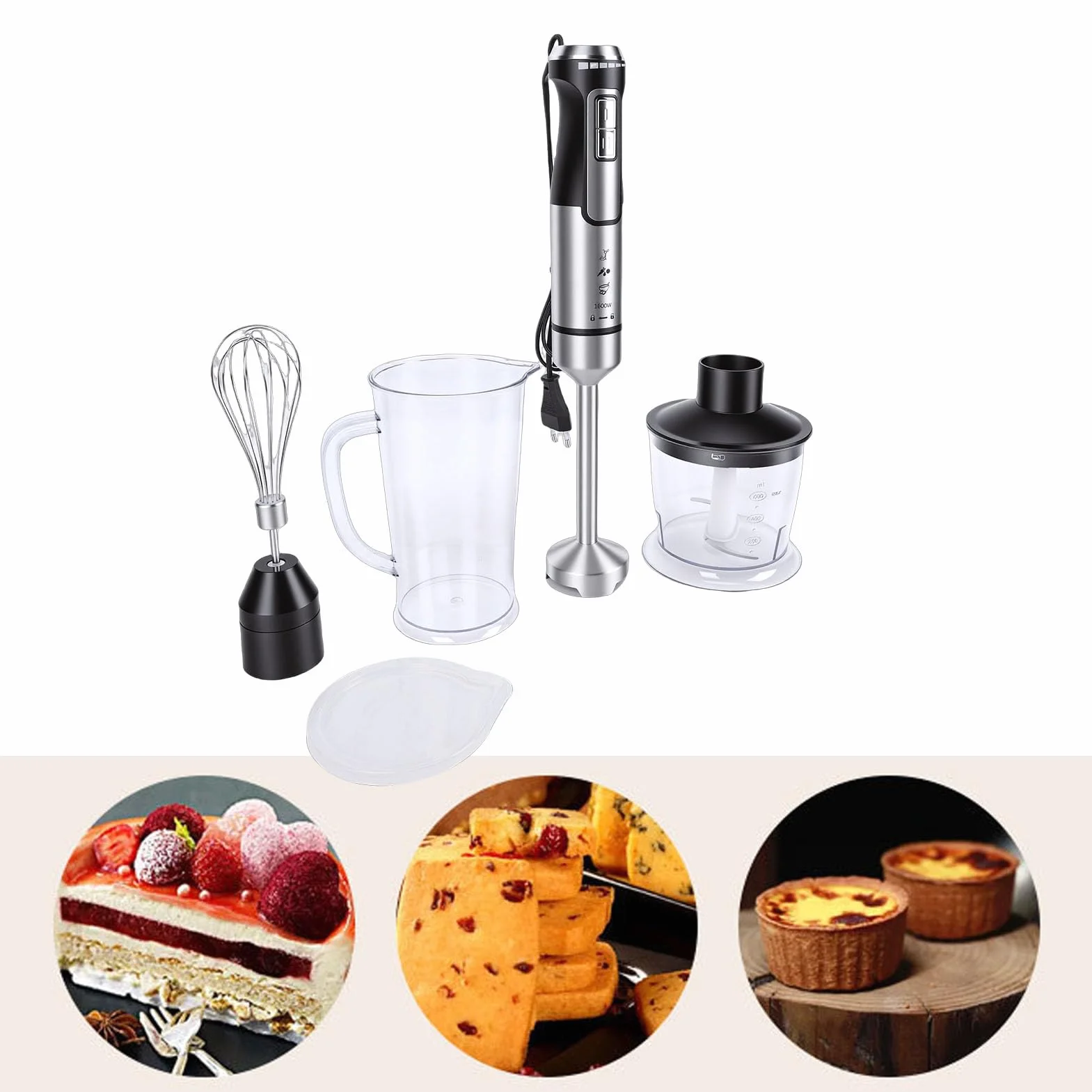 Qcwwy Blender do Jedzenia dla Dzieci Blender Zanurzeniowy Ręczny 1600 W 5 W 1 Przewodowy Elektryczny Ręczny Mikser Robot Kuchenny Trzepaczka do Jajek Spieniacz Mleka Zupy Jedzenie dla Dzieci Soki