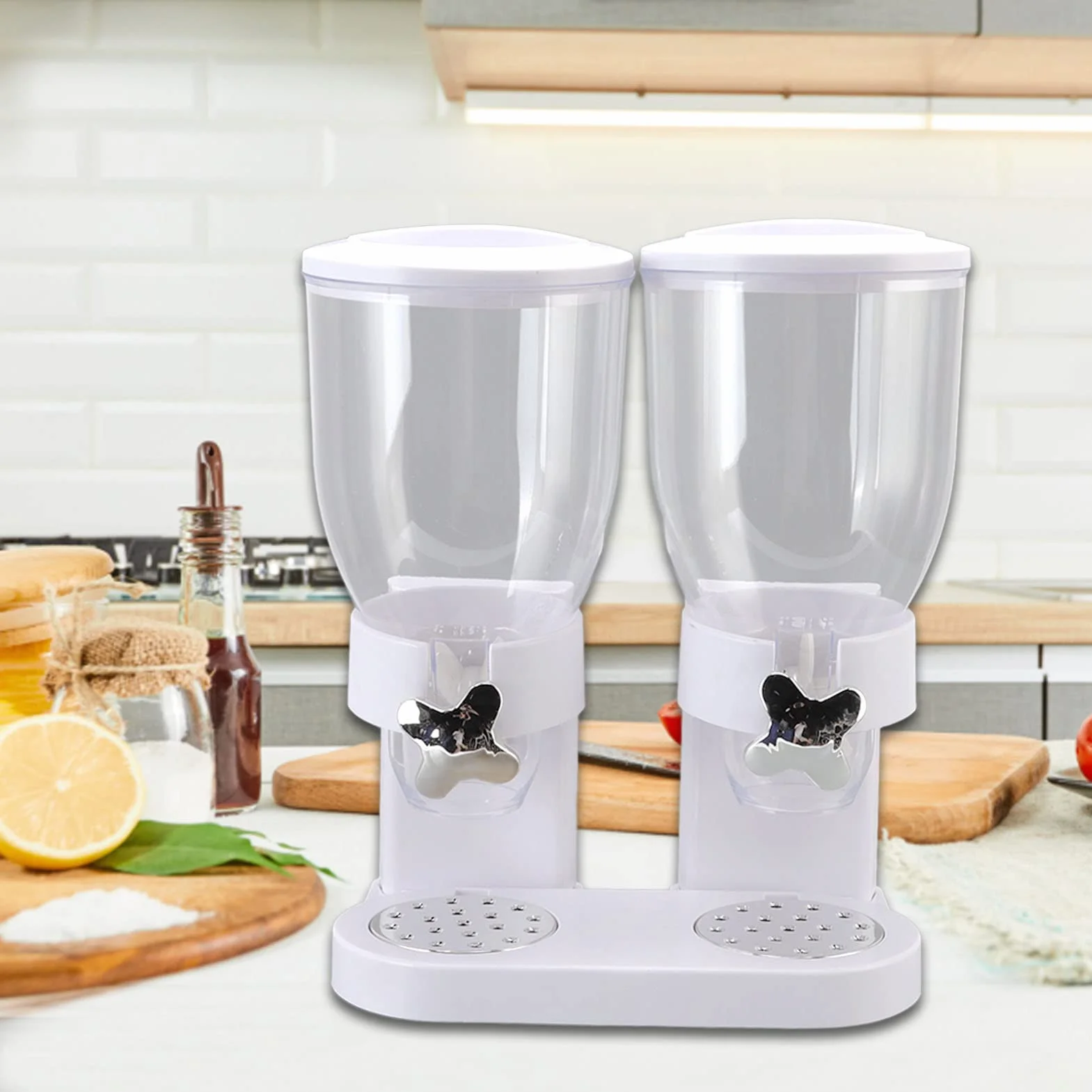 AMONIDA Podwójny Dozownik Płatków śniadaniowych, Szczelnie Zamykany, do Przechowywania w kuchni. Materiał ABS 7L (WHITE)