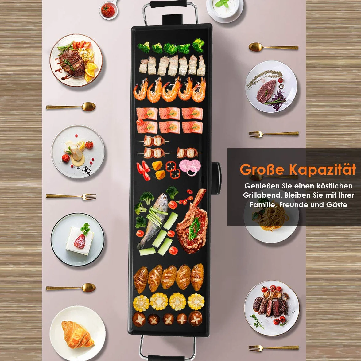 COSTWAY Teppanyaki Grill Elektryczny 90 x 23 cm, Płyta Grillowa 1800 W z Powłoką Zapobiegającą Przywieraniu, 6 Drewnianych Szpatułek i Nieprzywierający Pierścień do Jajek