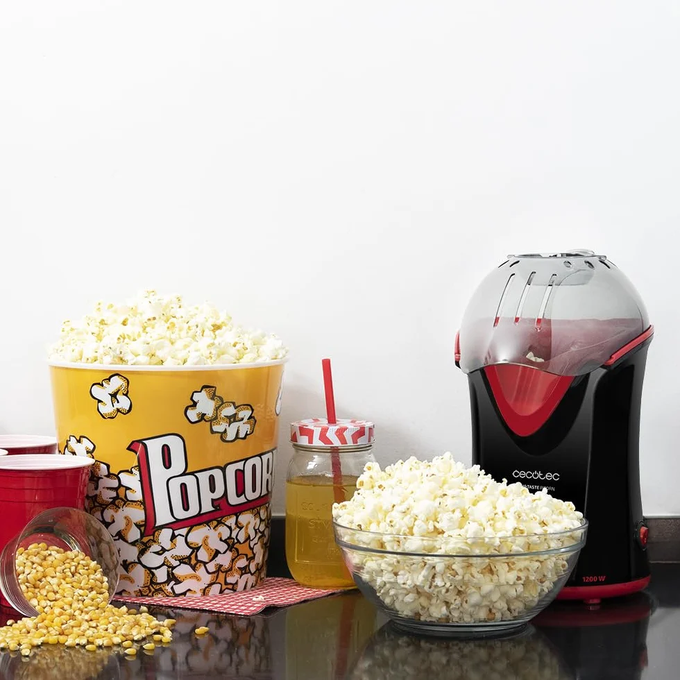Cecotec Fun&Taste Pop Corn Maszyna do popcornu konwekcyjnego, 1200 W, wyjmowany system, w zestawie łyżka dozująca, ochrona przed przegrzaniem