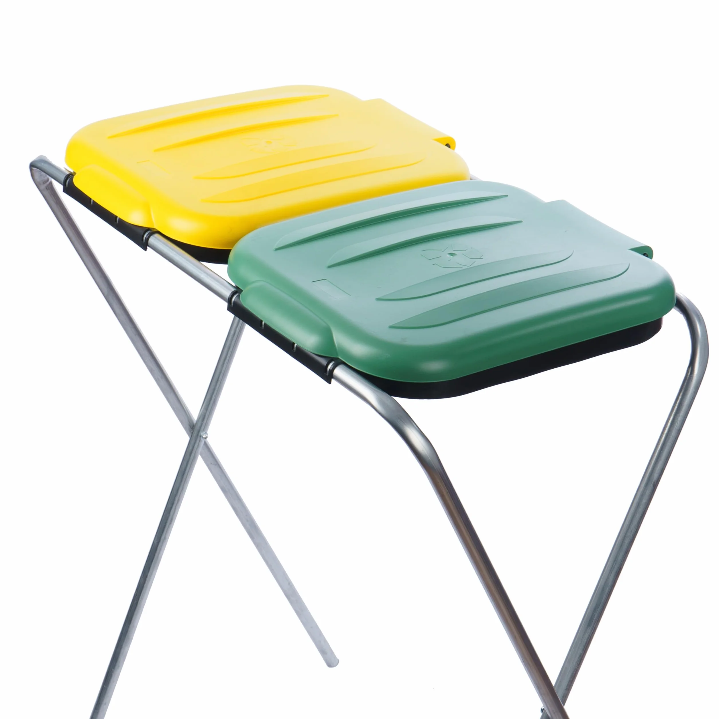 Stojak na worki do segregacji śmieci 2 stanowiska 120L ocynkowana stal z pokrywą 60x40x70 cm