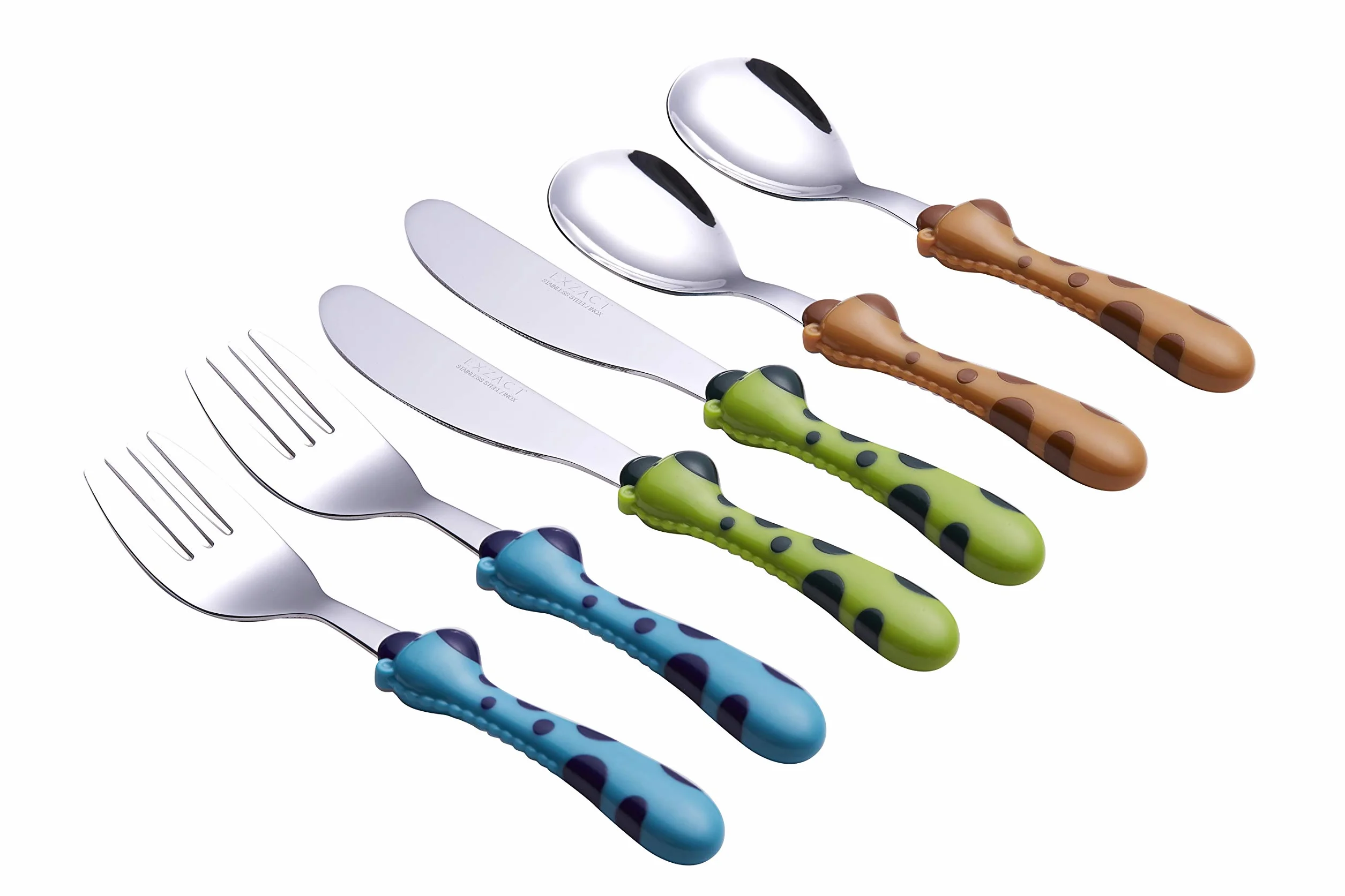 EXZACT dzieci sztućce 6 szt stal nierdzewna dzieci żyrafa 24M+ | do zmywarki BPA bez uchwyty łatwy chwyt Toddlers codzienny posiłki pokój dziecięcy Utensil sztućce łyżki widelce noże