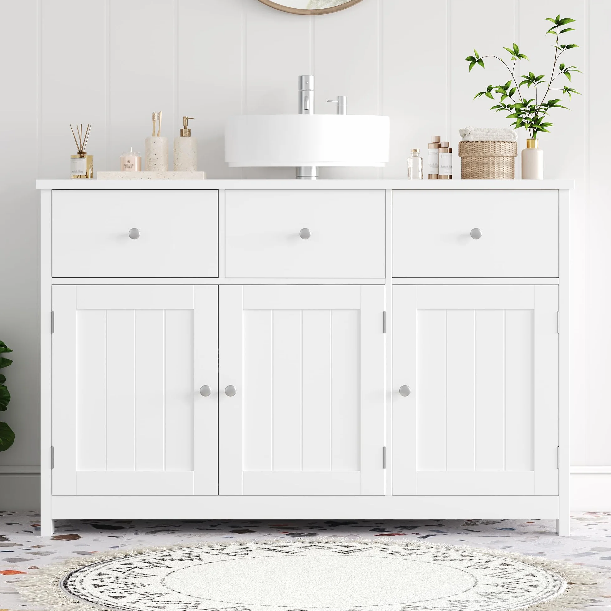 FOREHILL Szafka pod umywalkę 100 cm 3 drzwi 2 szuflady biała 100x30x61 cm