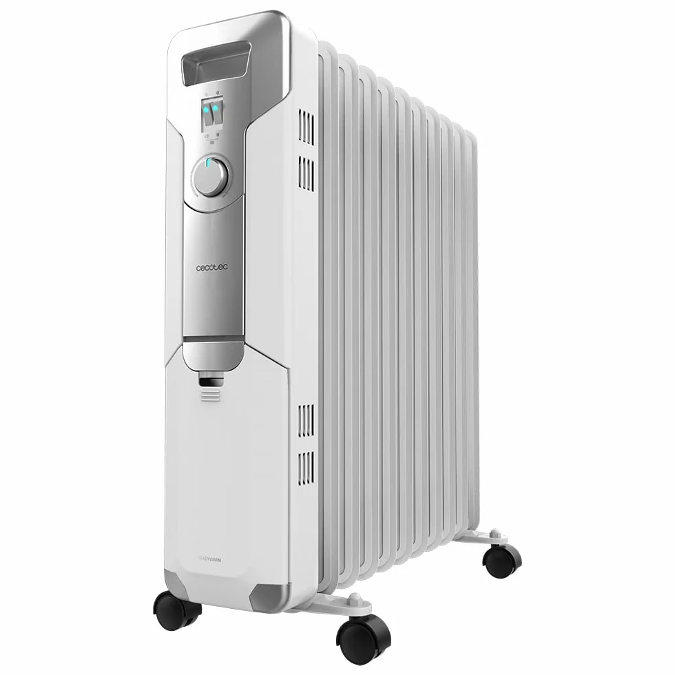 Cecotec Elektryczny grzejnik olejowy ReadyWarm 11000 Space. 11 modułów, niskie zużycie, 2500 W, 3 poziomy, uchwyt kablowy, system bezpieczeństwa, koła, 25 m2