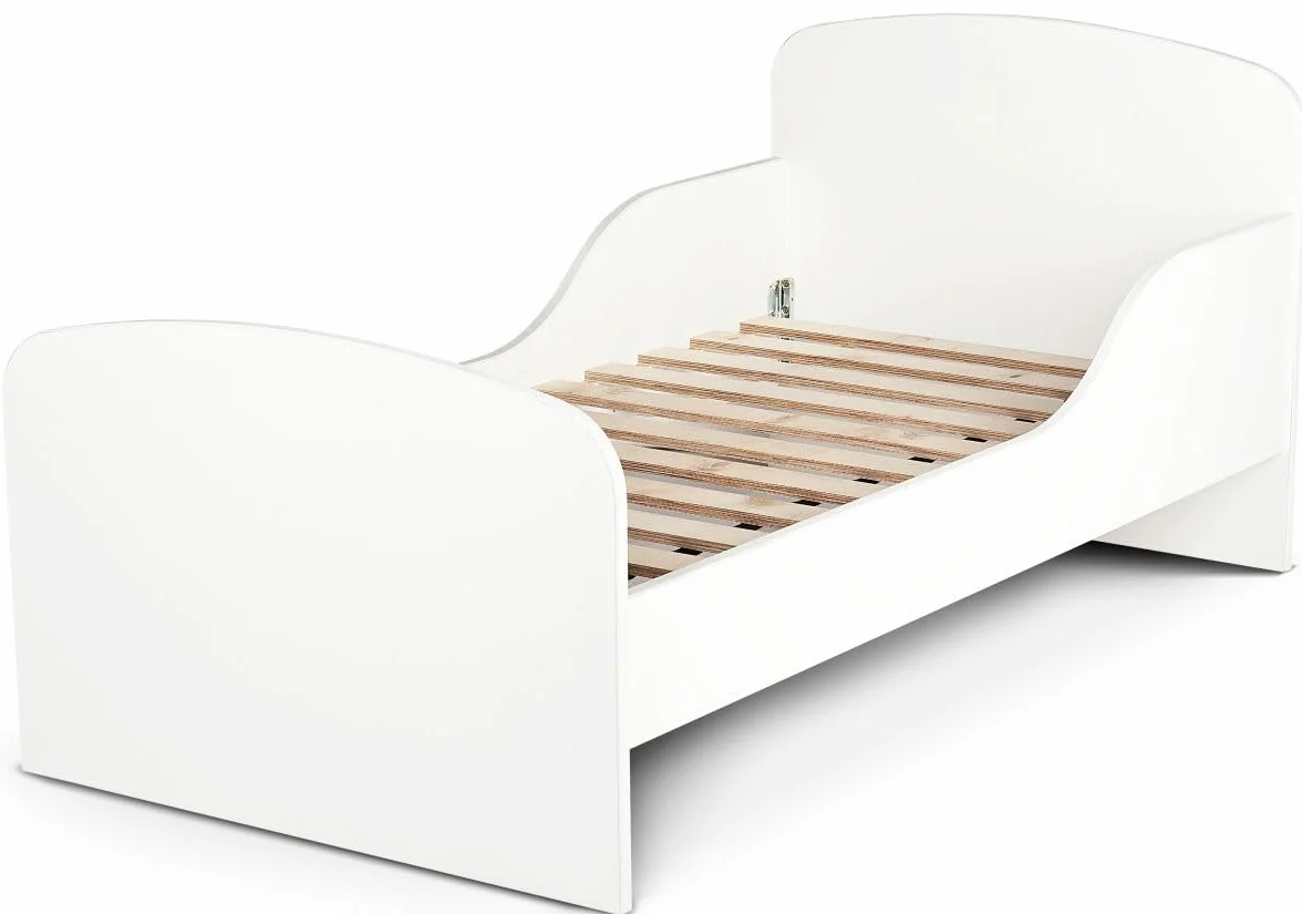 Łóżko 160 x 80 cm z Materacem Piankowym 10 cm i Stelażem Stabilne Białe Łóżko z MDF z Kolorowym Nadrukiem UV do Pokoju Sypialni 164 x 86 x 65,5 cm Koparka