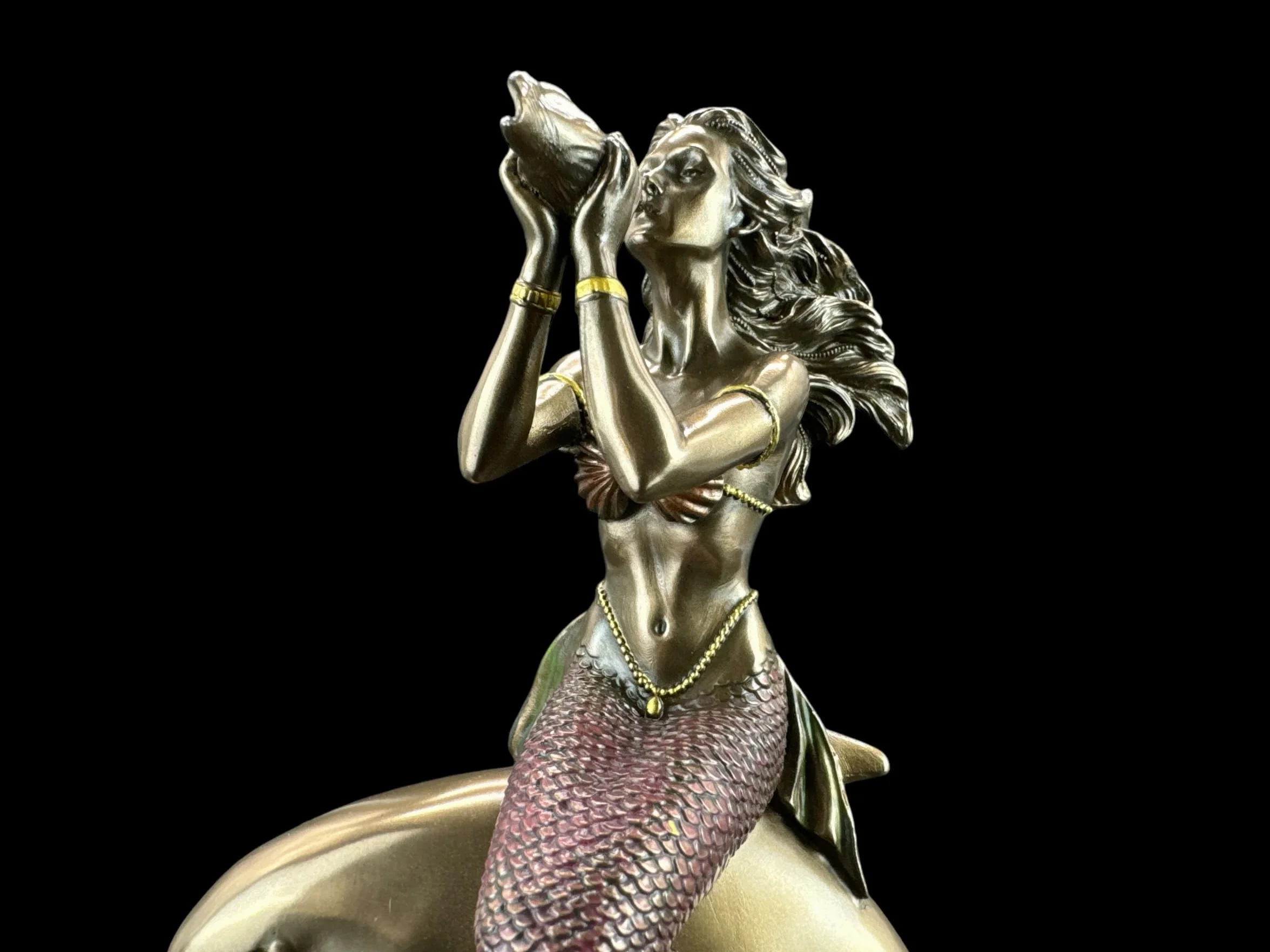 57 SPECIAL REPLICAS Rzeźba dekoracyjna figurka syrenki na plecach delfina, jako prezent do salonu, dekoracja figurki, dekoracja