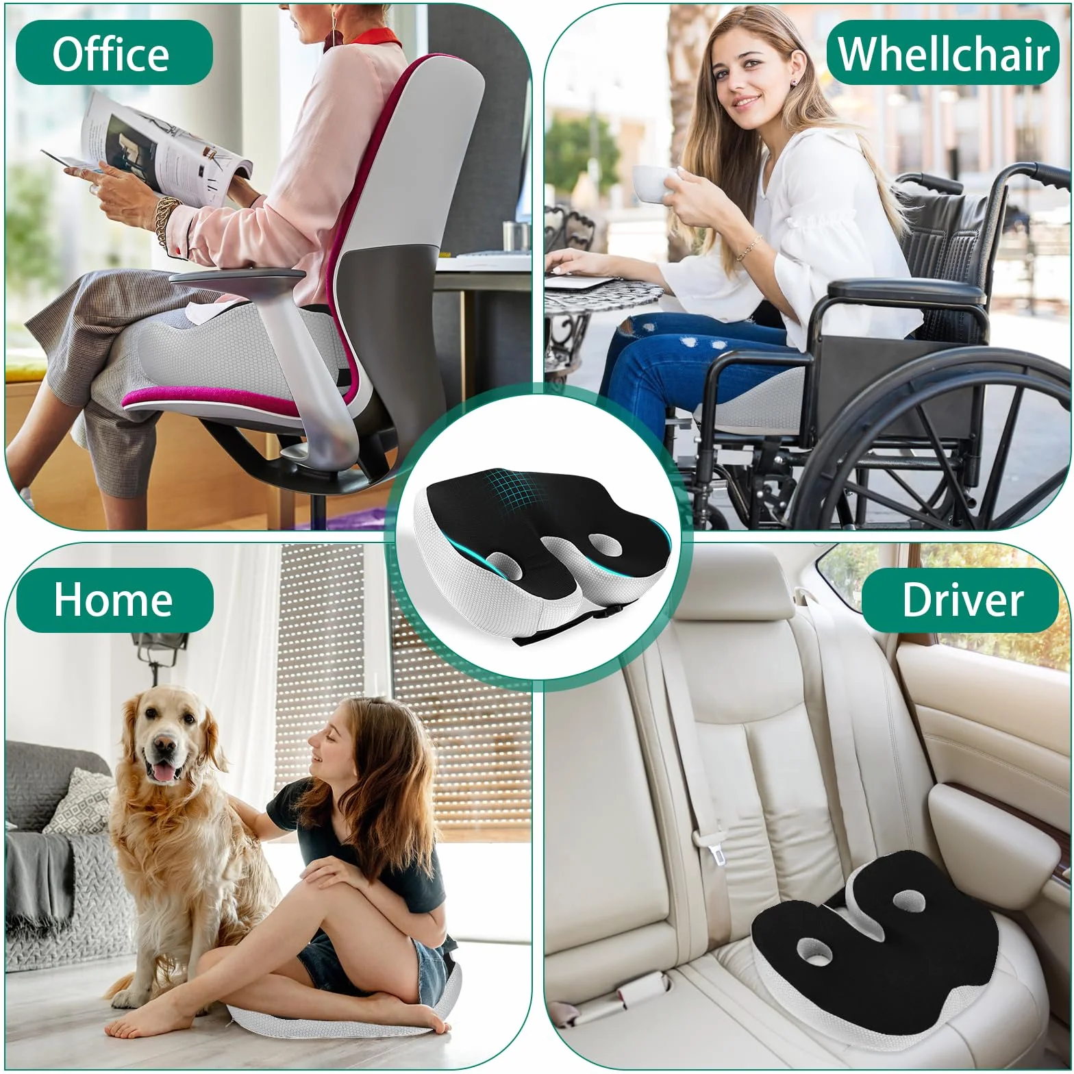 Ergonomiczna Poduszka Biurowa Memory Foam Coccyx, Regulowana Szerokość Siedziska, Czarna