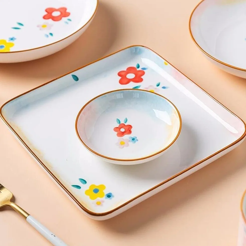 Zestawy zastawy stołowej dla 6 osób, nadają się do mycia w zmywarce i używania w kuchence mikrofalowej, porcelanowe talerze i miski