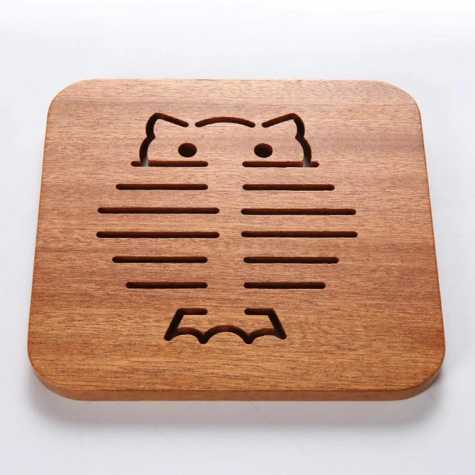 czarne podkładki, Czarny sandałowy podkładka pod garnek, solidna drewniana mata izolacyjna, stół, odporna na wysokie temperatury, pojedyncza podstawa(Owl shaped Monolith)