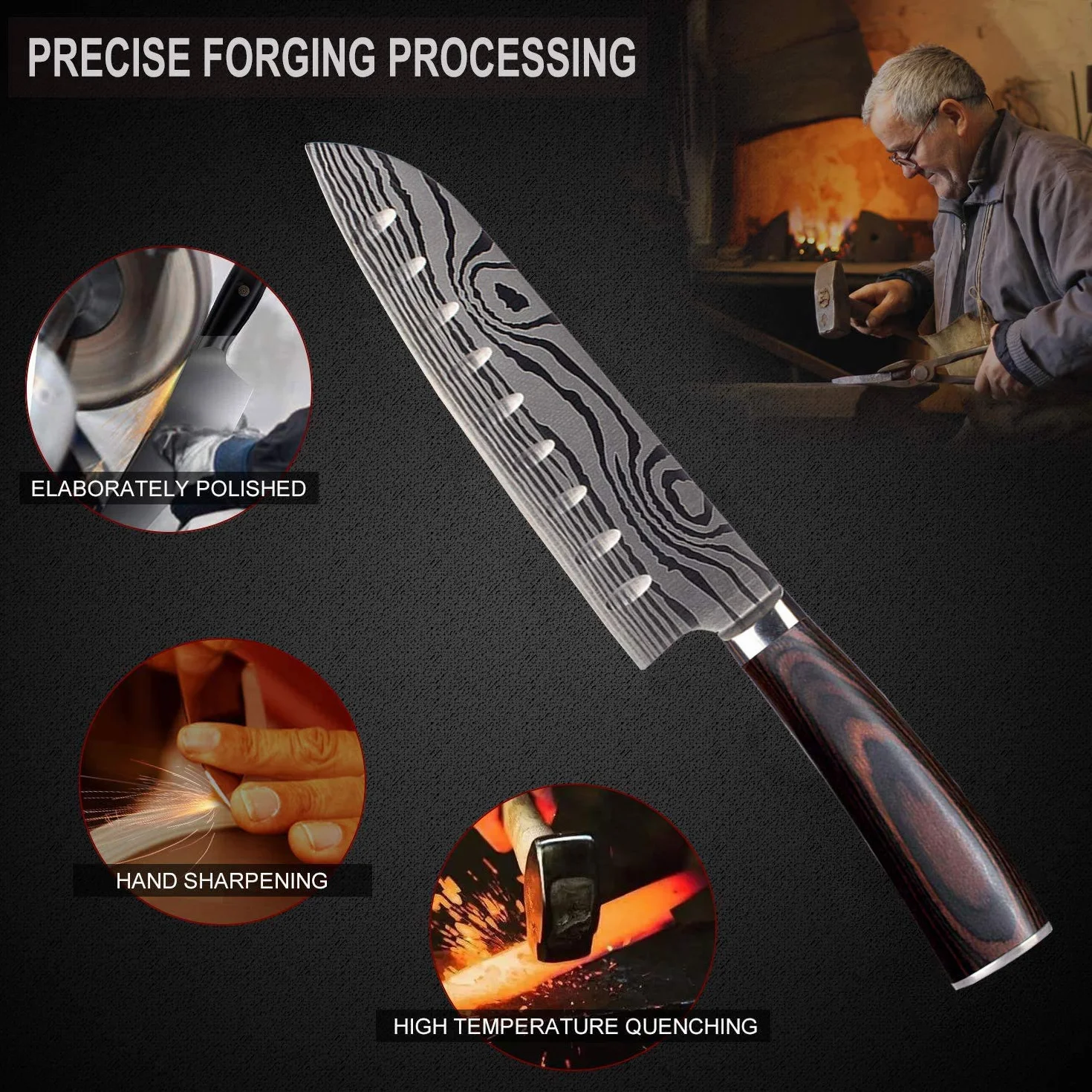 Japoński nóż Santoku, profesjonalne 7-calowe noże kuchenne, niemiecka stal nierdzewna węglowa, ostre jak brzytwa – odporne na plamy i korozję, ergonomiczny uchwyt, idealny do domowej kuchni i restauracji