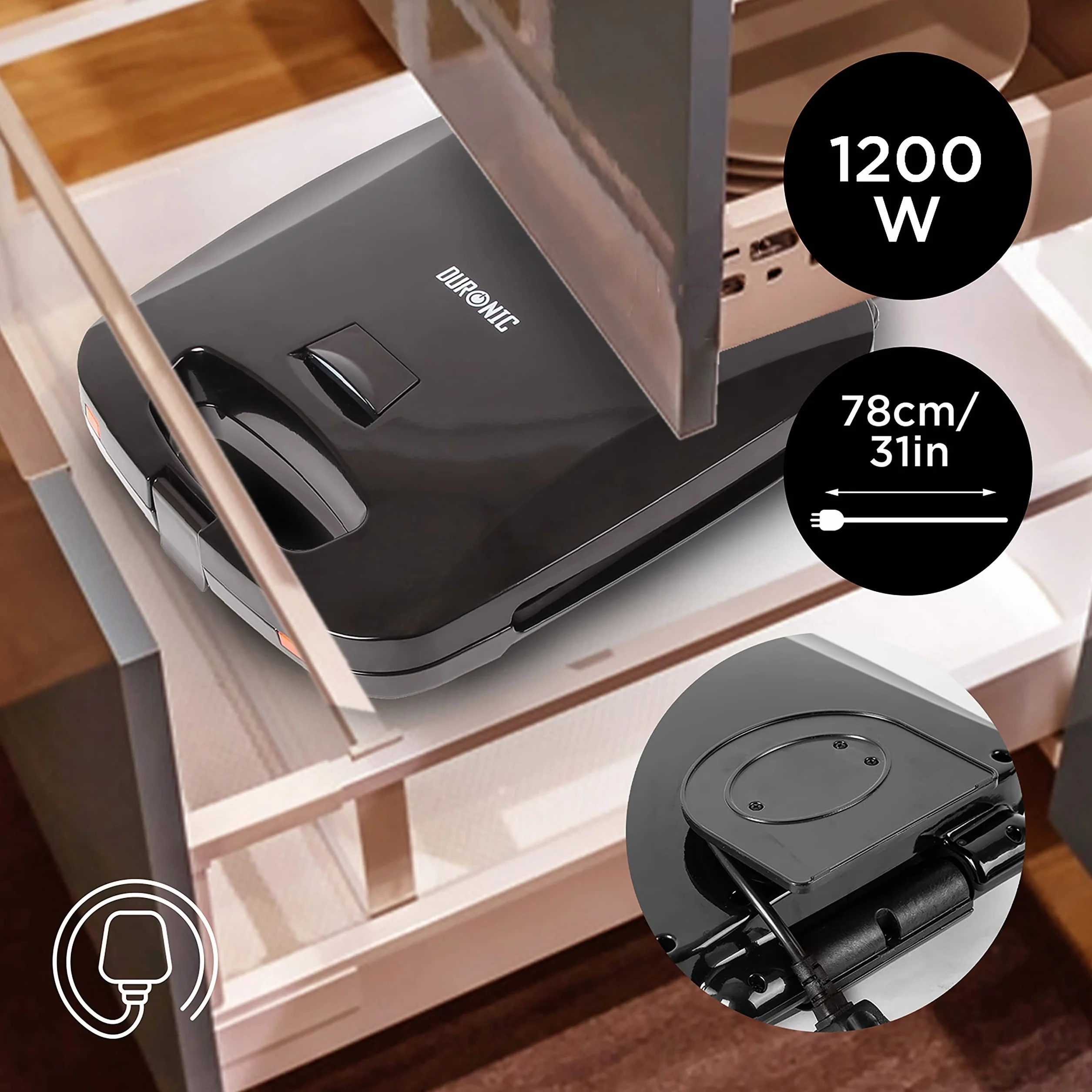 Duronic SWM60 Gofrownica grill i opiekacz do kanapek w 1 urządzeniu 1200W | wyjmowane talerze | łatwe czyszczenie | nieprzywierająca powłoka | 4 gofry belgijskie na raz | opiekacz do panini