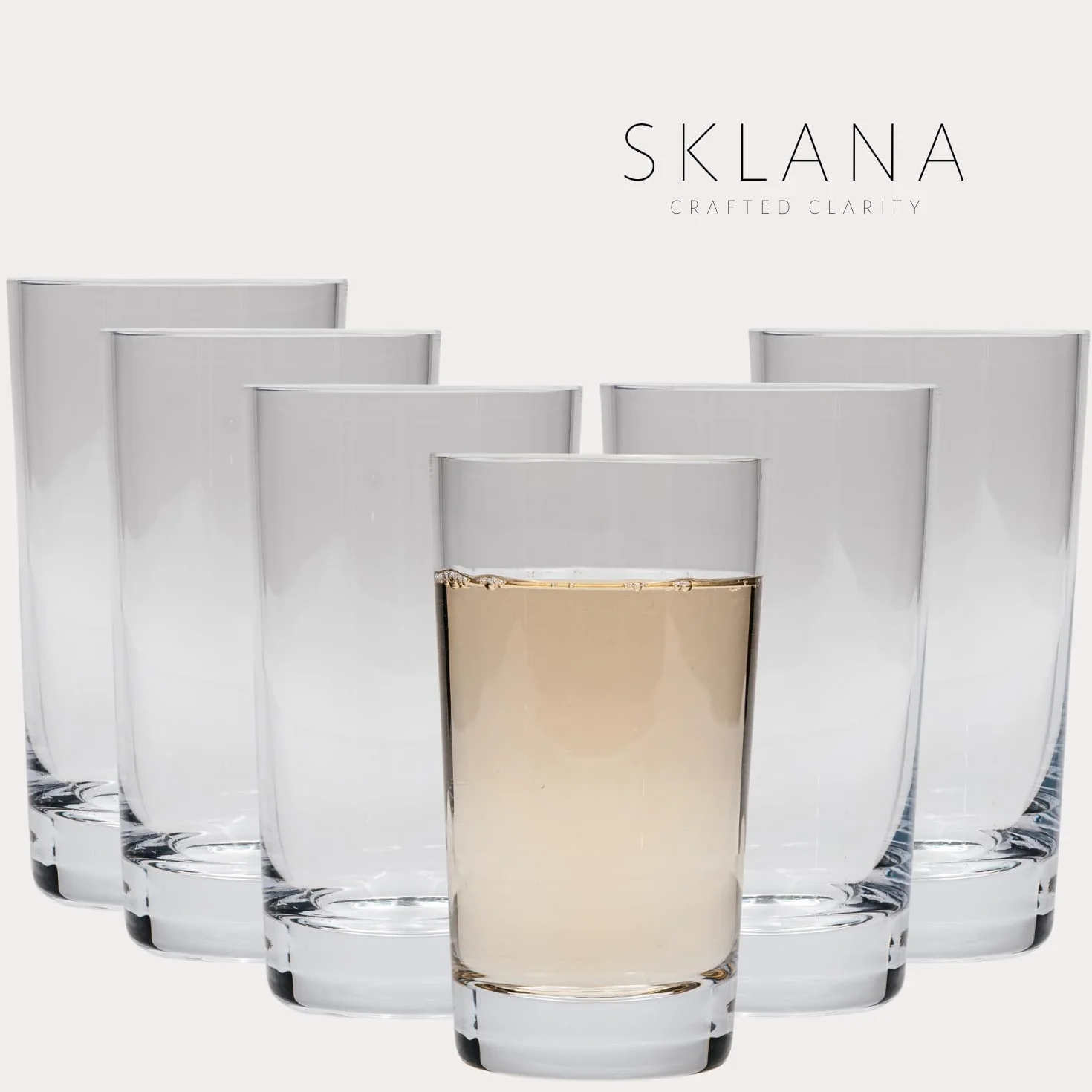 Szklanki wysokie 300 ml - zestaw 6 sztuk - ręczne szkło kryształowe premium, smukłe szklanki do wody, soków i drinków