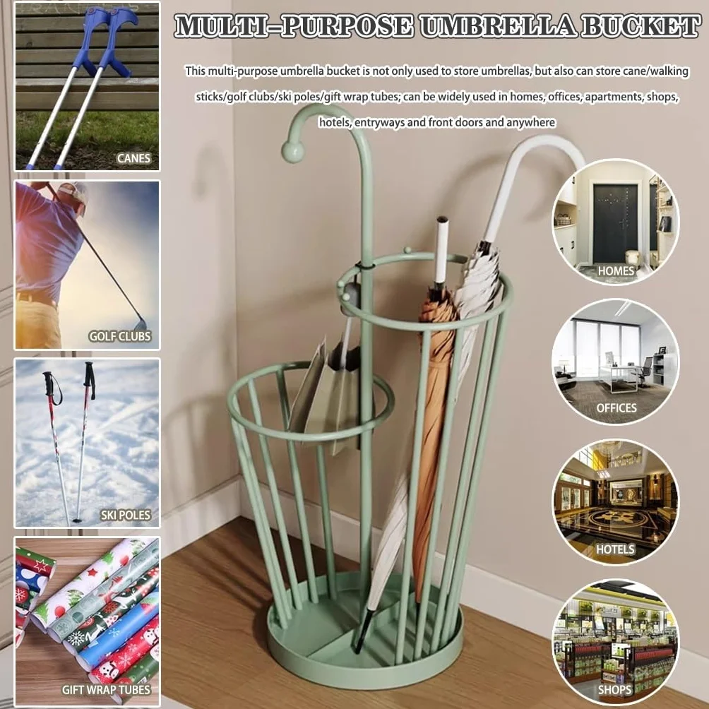 Parasol, Korytarz kreatywny żelazny kosz na parasole, wiadro na parasole łatwa instalacja, prezent urodzinowy(Green)