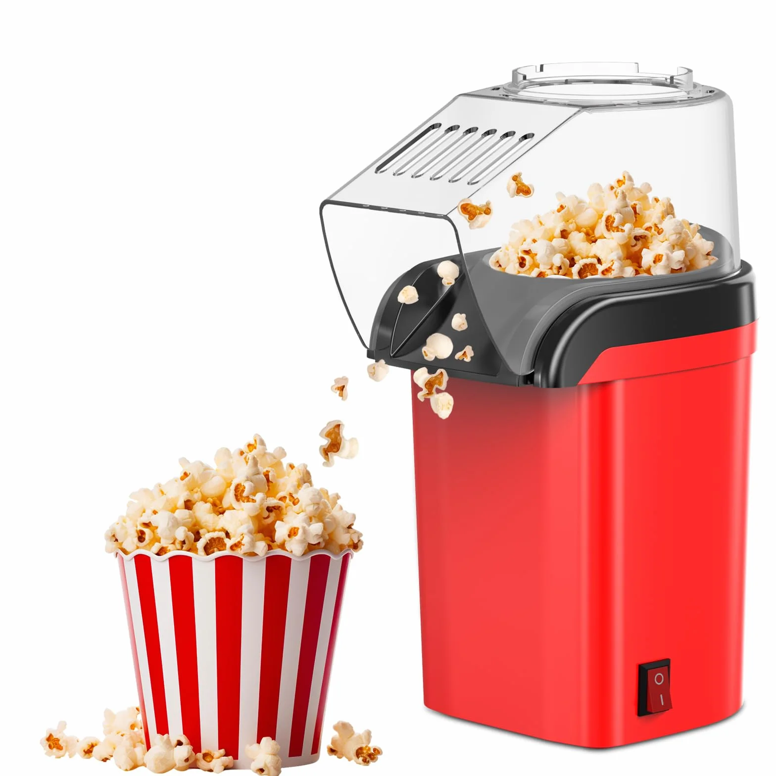 Aissom Maszyna do popcornu 1200 W, urządzenie do robienia popcornu na gorące powietrze, bez tłuszczu, 3 minuty, obsługa jednym dotknięciem, do oglądania filmów w domu i na Boże Narodzenie