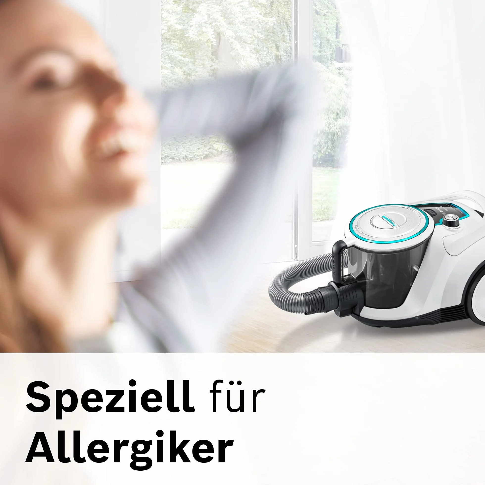 Bosch Odkurzacz bezworkowy seria 6 BGC41XHYG, odkurzacz podłogowy, idealny dla alergików, filtr higieniczny, dysza podłogowa do parkietu, dywanów, duża moc ssania, cichy, 700 W, biały
