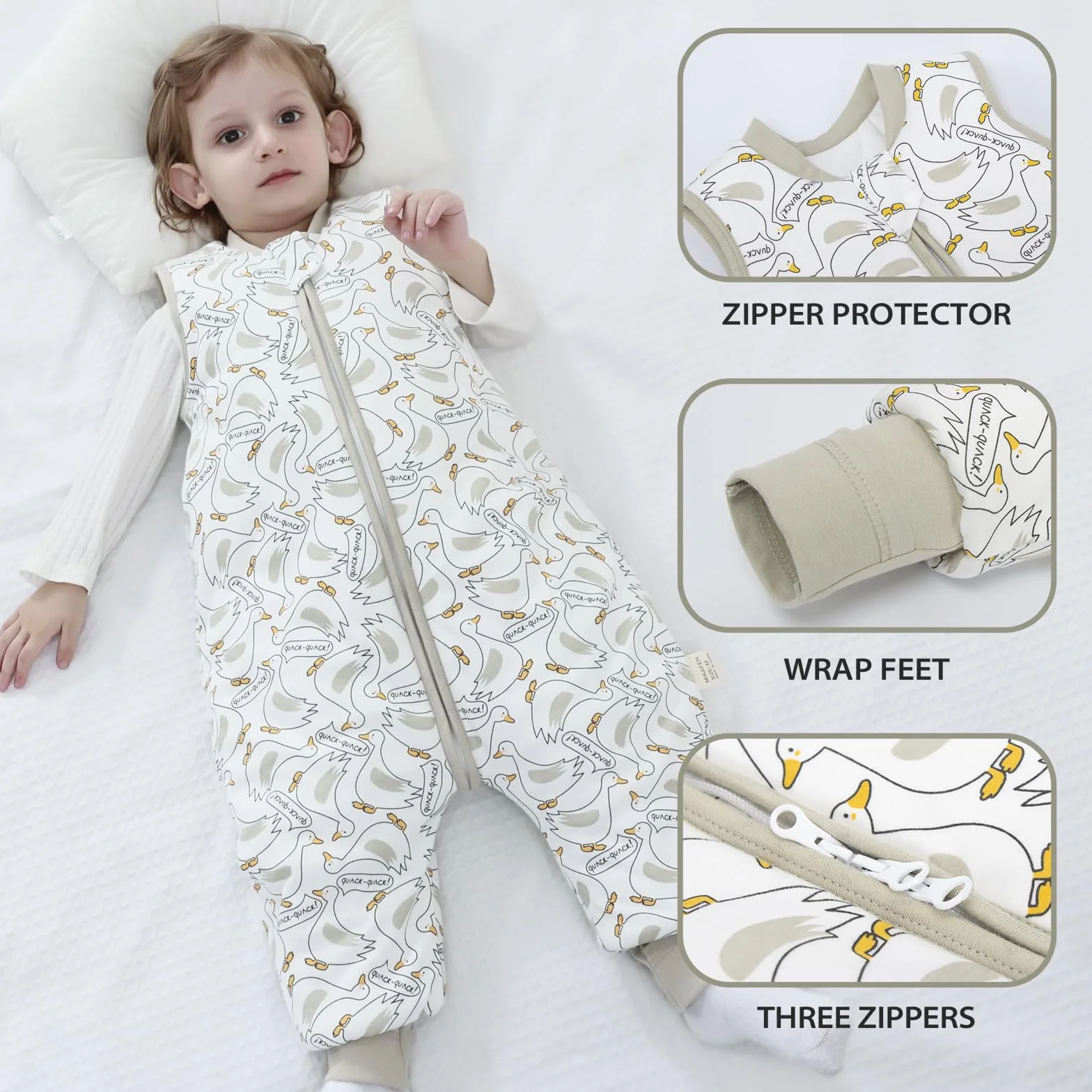 Śpiwór niemowlęcy zimowy z nogawkami 2,5 Tog, bawełna, śpiwór zimowy dla chłopców i dziewczynek,wysokość 75-85 cm, Kaczka