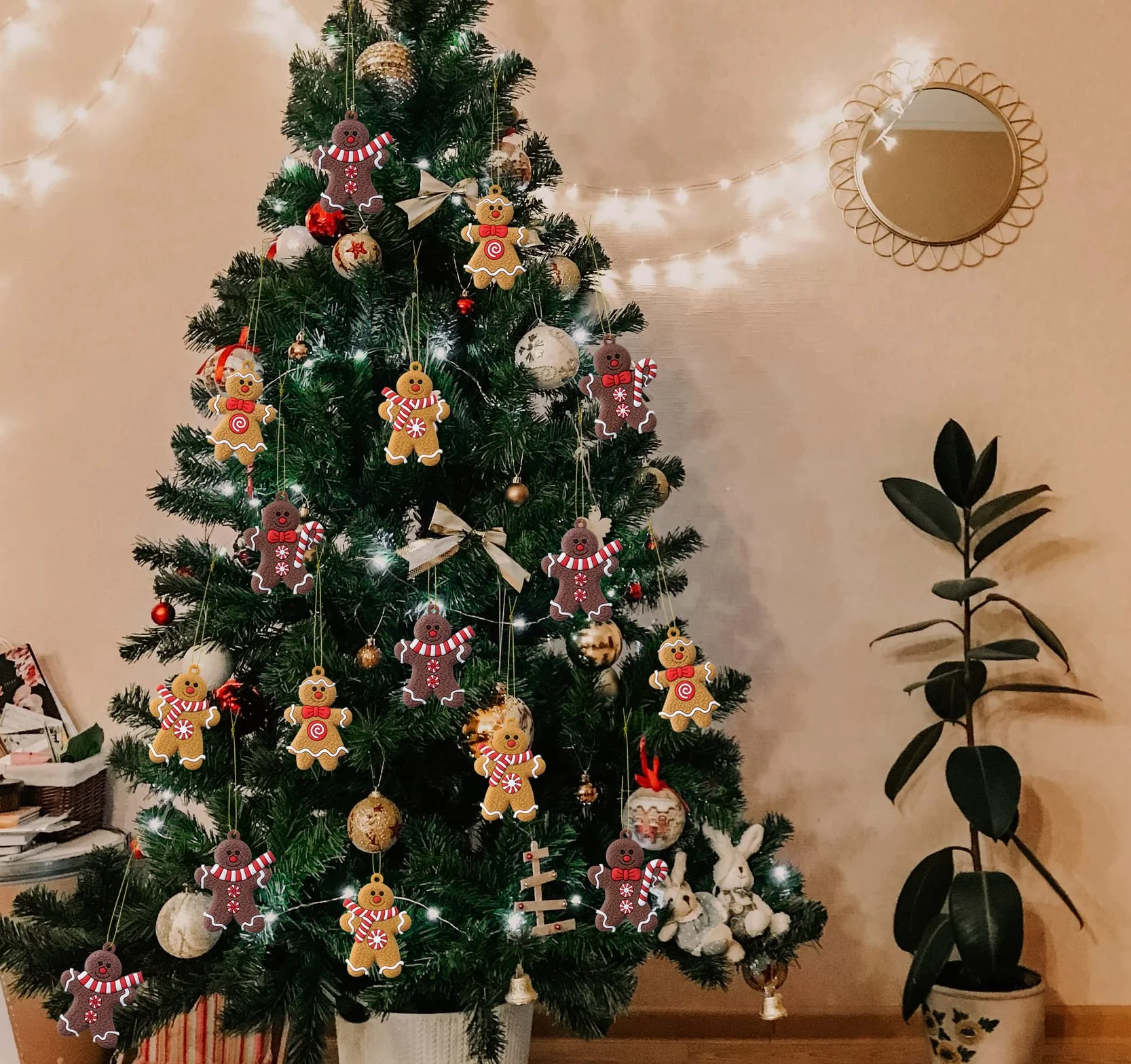 ilauke Świąteczne ozdoby choinkowe, 20 sztuk ozdób choinkowych k ludzik z piernika zawieszki ornament z 24 sznurkami, wiszące figurki piernikowe do ozdób choinkowych