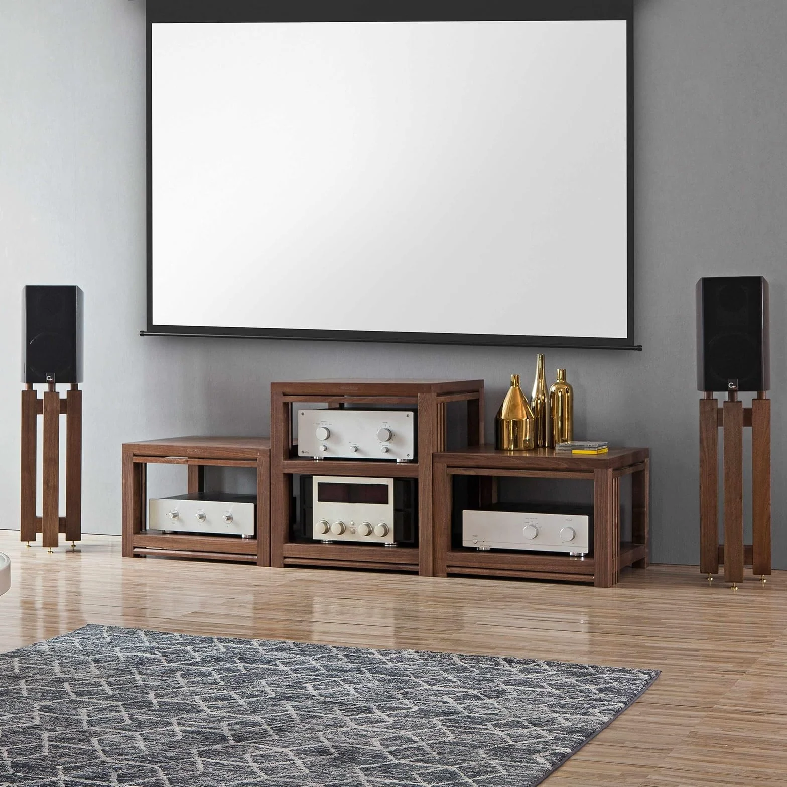 Nowoczesny drewniany stojak na telewizor i stojak na media AV, stereo, do salonu, odtwarzacza płyt i konsoli do gier, stylowy stojak audio (60 x 68 cm)