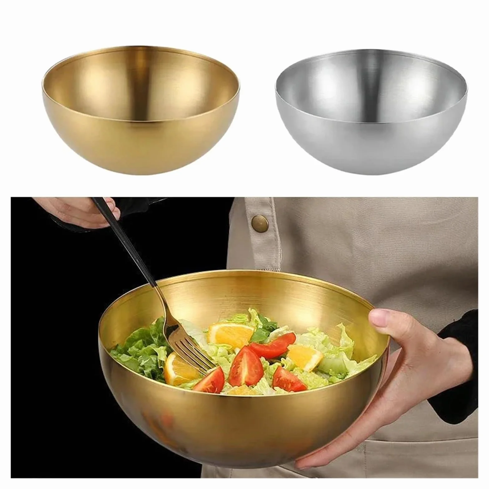 Miska ze stali nierdzewnej o dużej pojemności sałatka owocowa pojemnik na jedzenie zupa makaron ryżowy zastawa stołowa do kuchni dla domu(Gold-20cm)