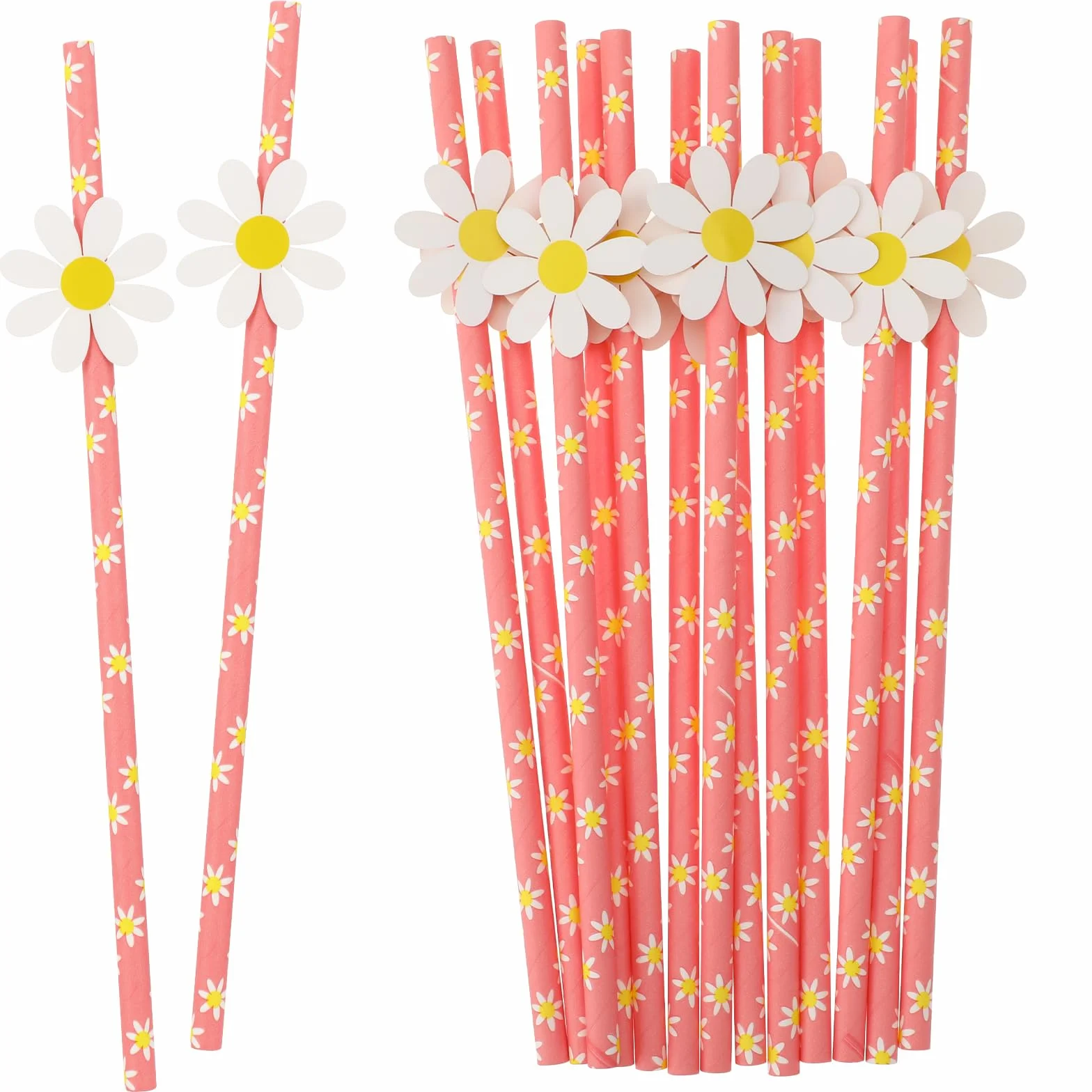 Molain 30 sztuk papierowych słomek w kształcie stokrotki, jednorazowe dekoracje imprezowe, urocze słomki papierowe stokrotki, na baby shower, projekty DIY, urodziny, wesele,