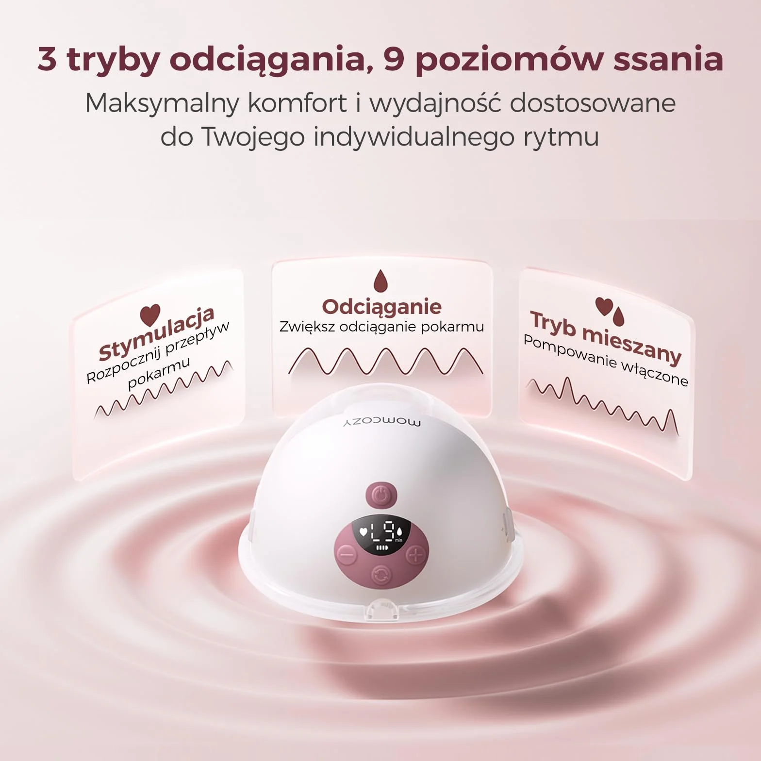 Momcozy M5 Smart Elektryczna Laktacja Bezprzewodowa, Sterowana Aplikacją, 3 Tryby 9 Poziomów SSania, 24 mm Końcówka (Czerwony, 2 szt.)
