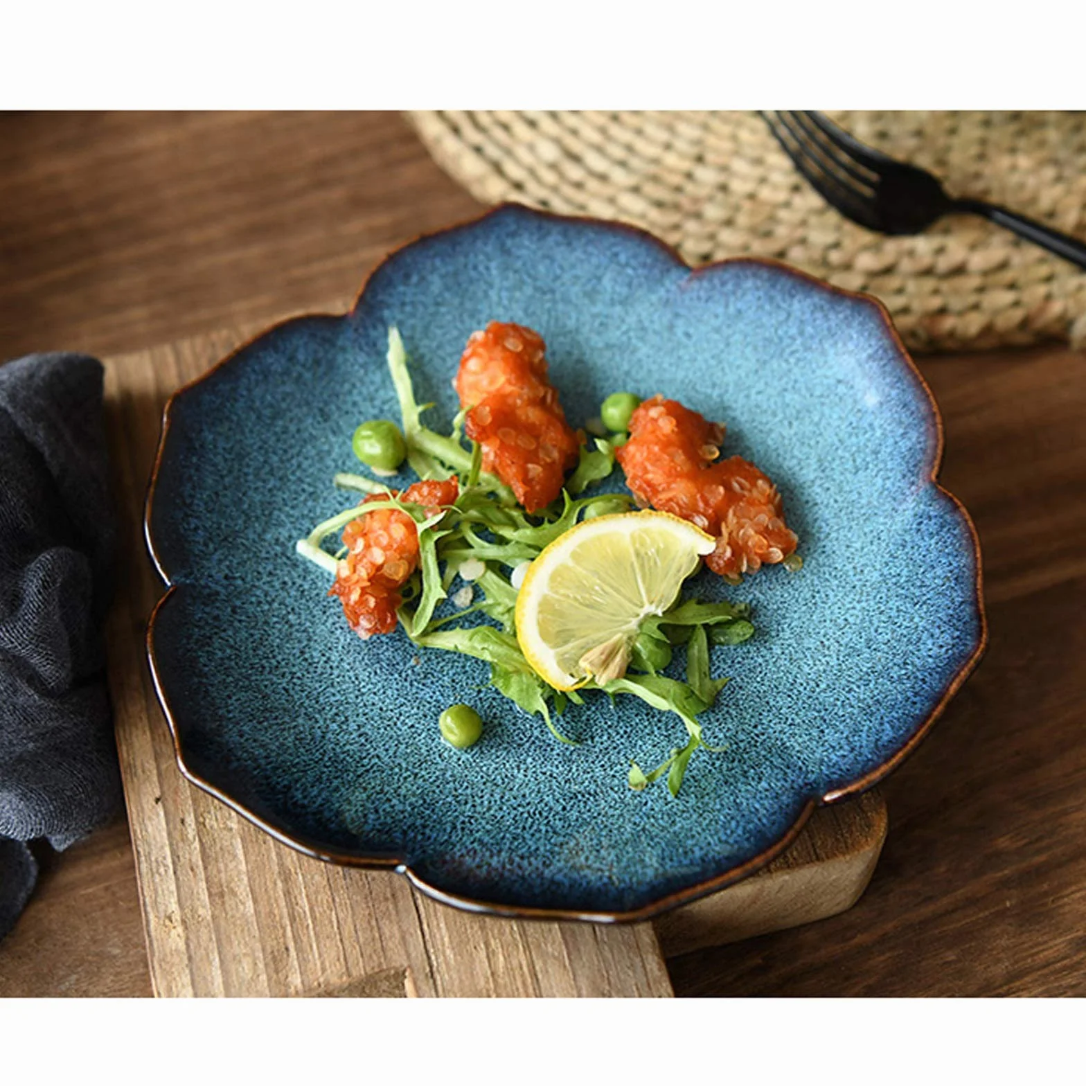 H3TF5J Płyta obiadowa Kreatywna Mori Girl Ceramiczne zastawa stołowa Niebieska płyta Western Food Plate Talerz Sałatkowy Talerz Sałatkowy Talerz śniadaniowa Płaska płyta obiadowa (Kolor: 8 cali)