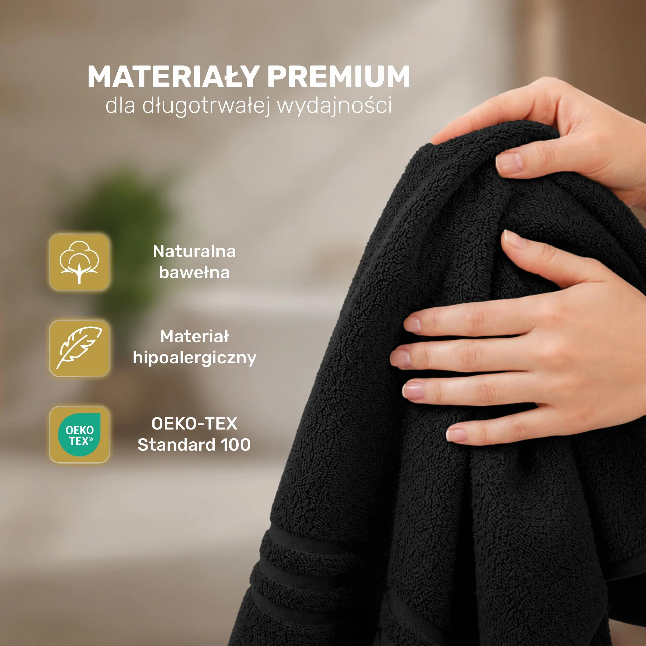 Lavea® Zestaw 4 ręczników kąpielowych 50x100 cm 100% bawełna – Miękkie i chłonne – Idealne jako ręcznik do rąk, ręcznik kuchenny lub do twarzy do domu, hotelu i spa – Czarny